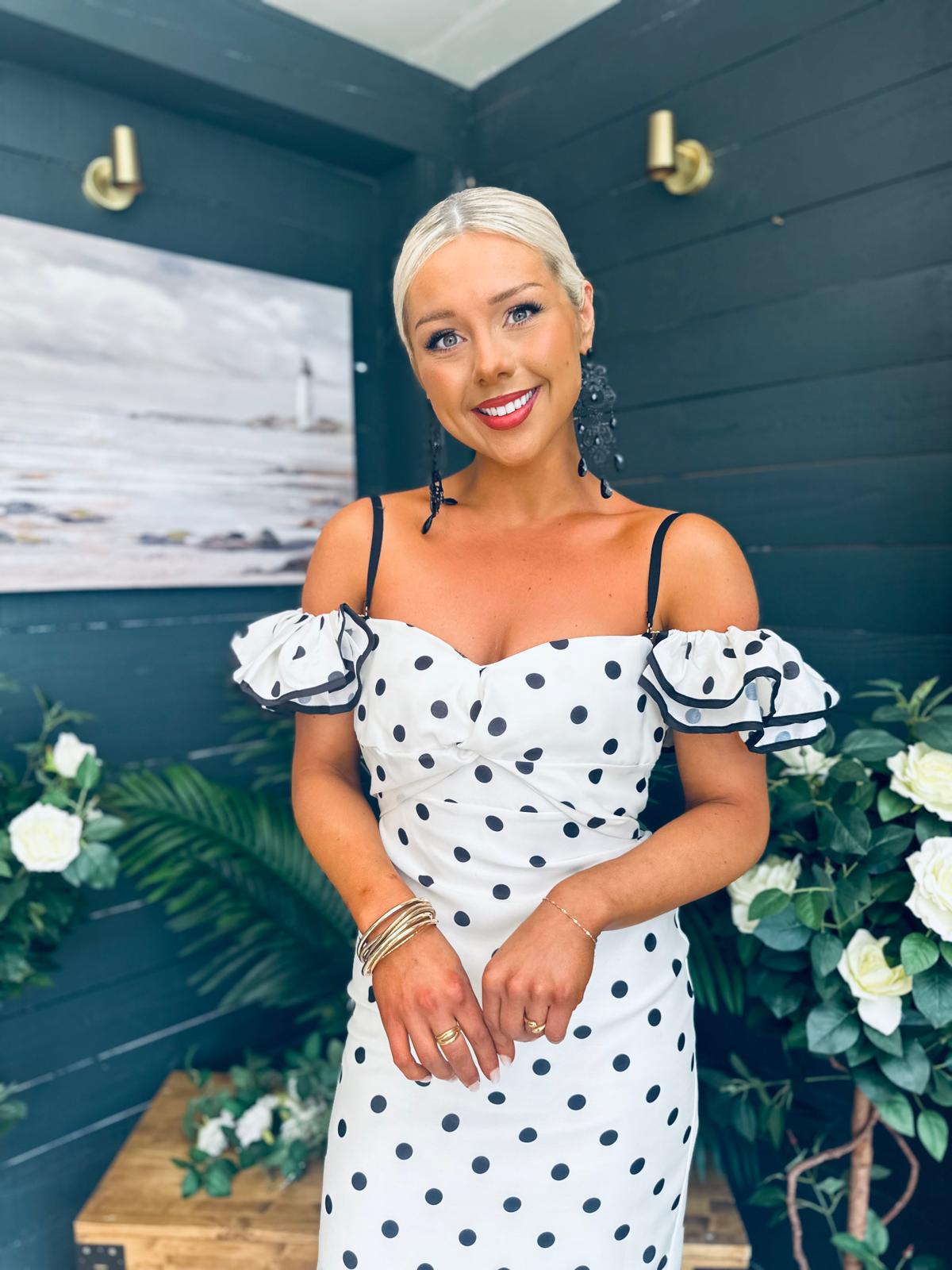 Janis Sweetheart Midi Dress Polka White
