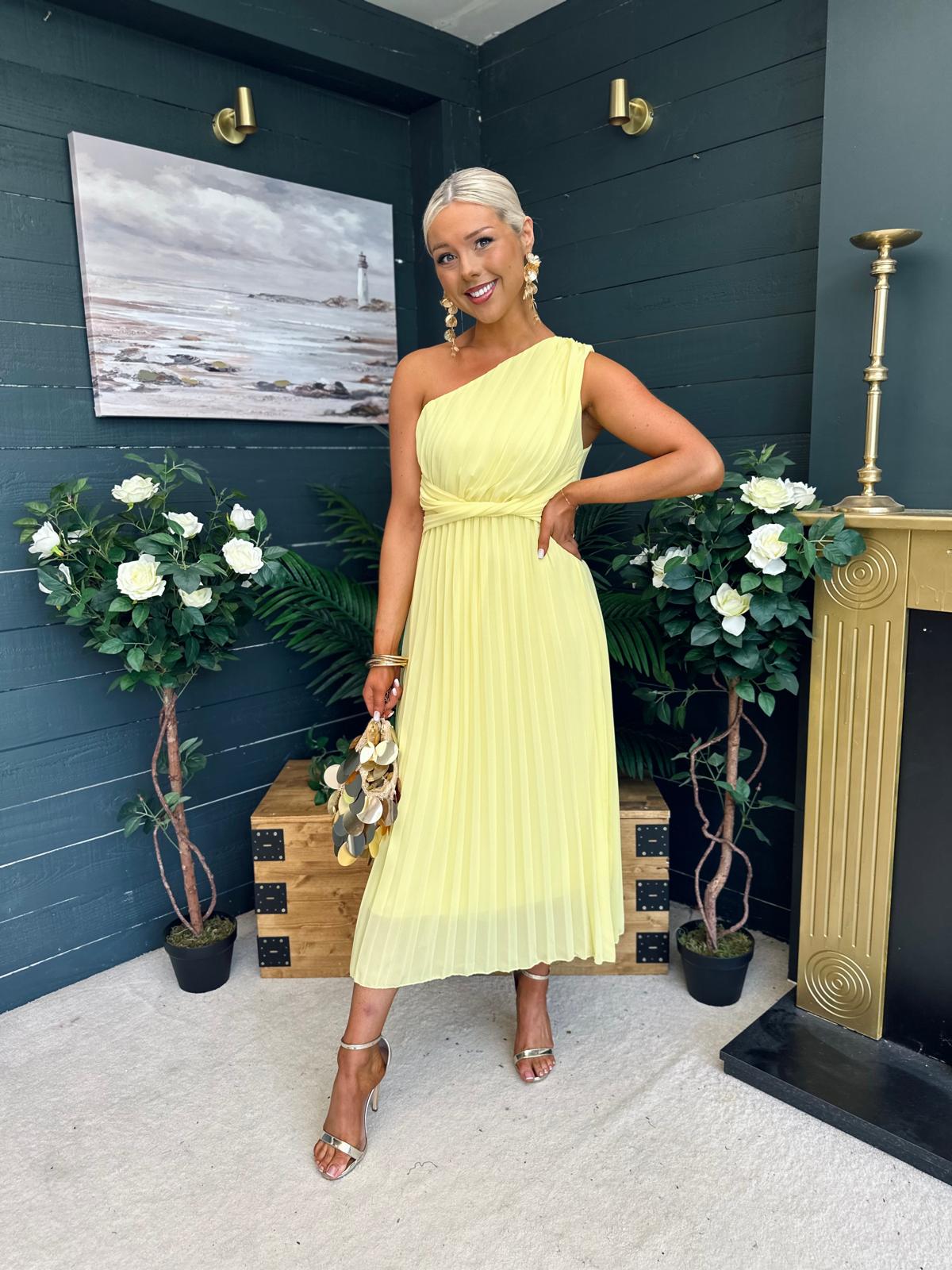Robyn One Shoulder Midi Dress Yellow