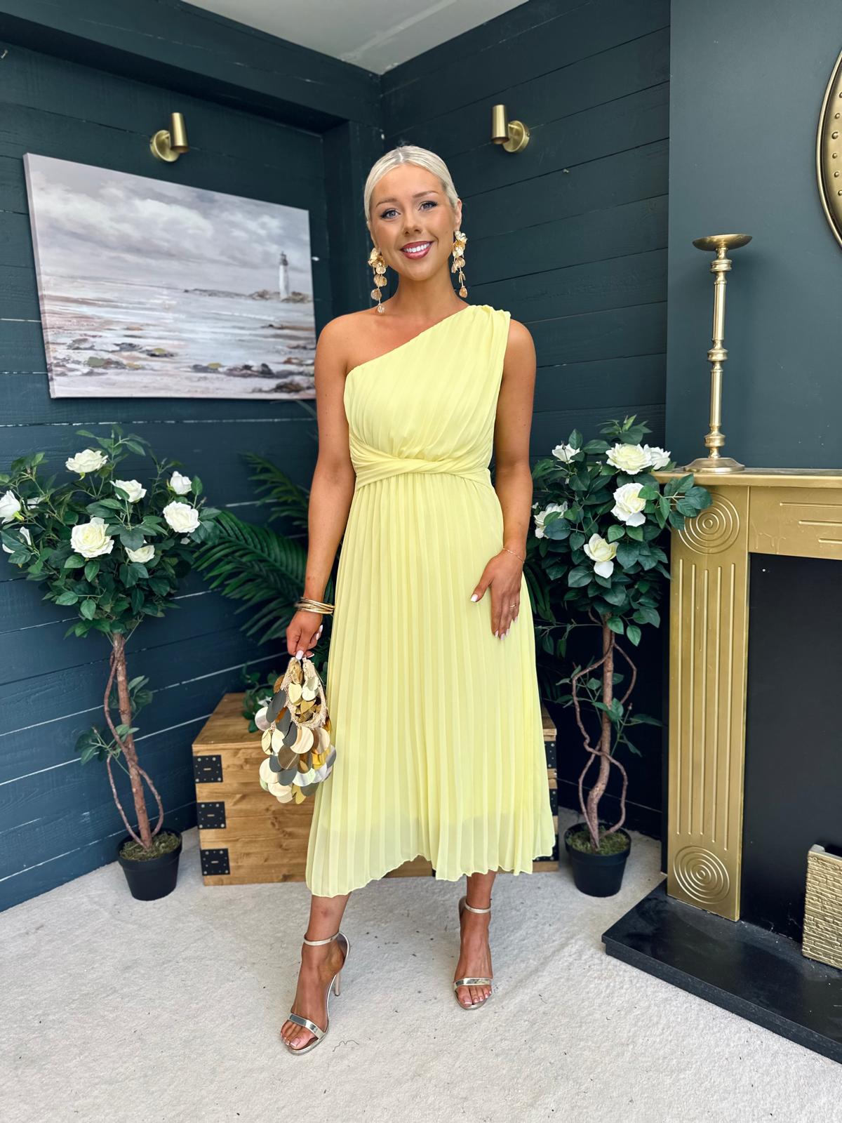 Robyn One Shoulder Midi Dress Yellow