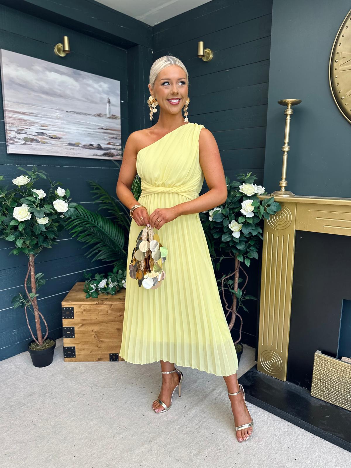 Robyn One Shoulder Midi Dress Yellow