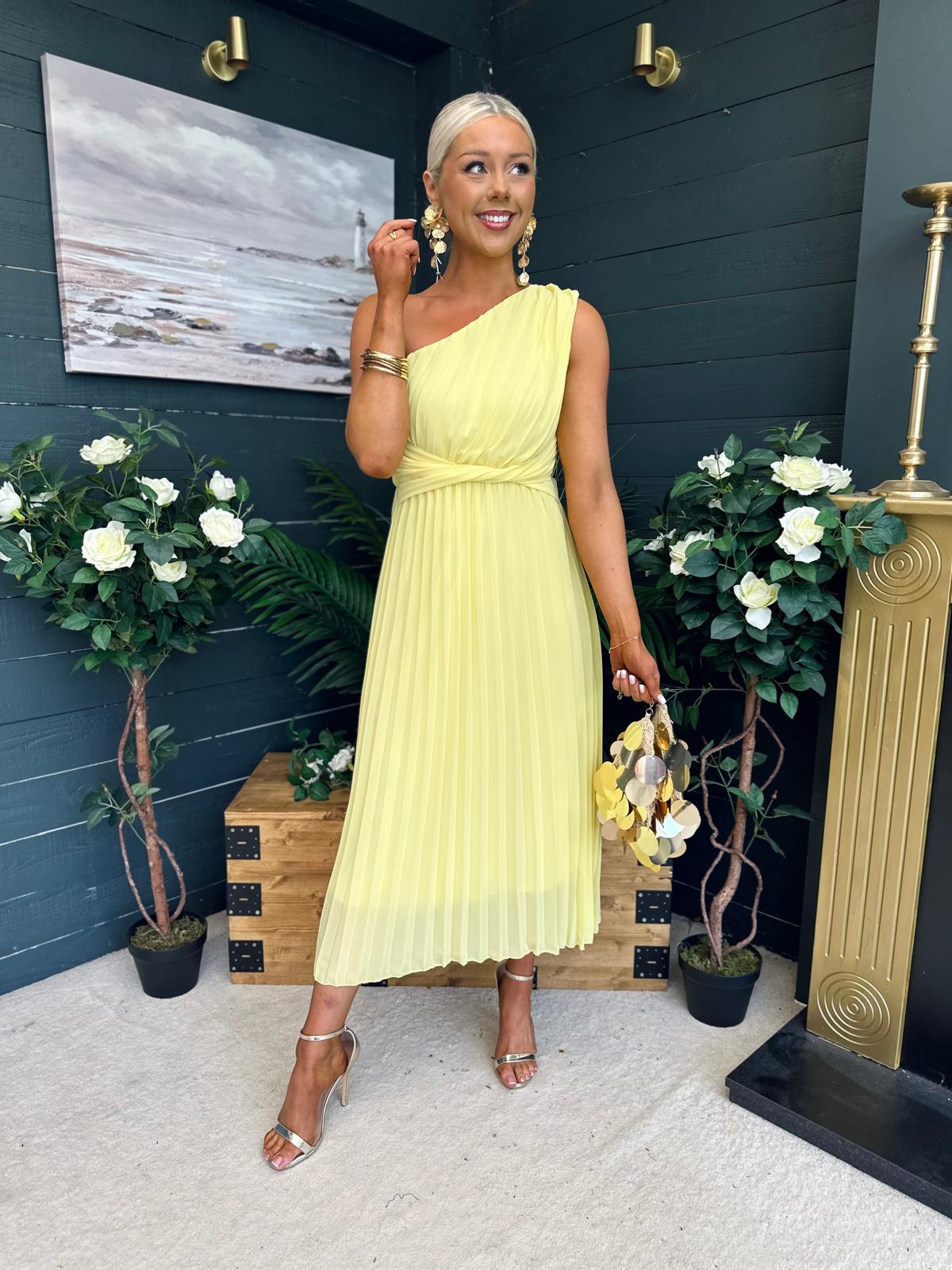 Robyn One Shoulder Midi Dress Yellow