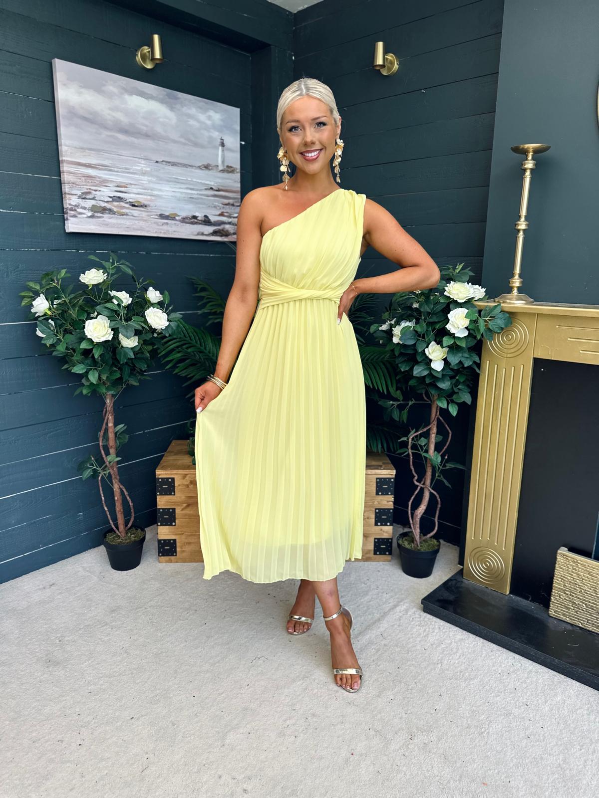 Robyn One Shoulder Midi Dress Yellow
