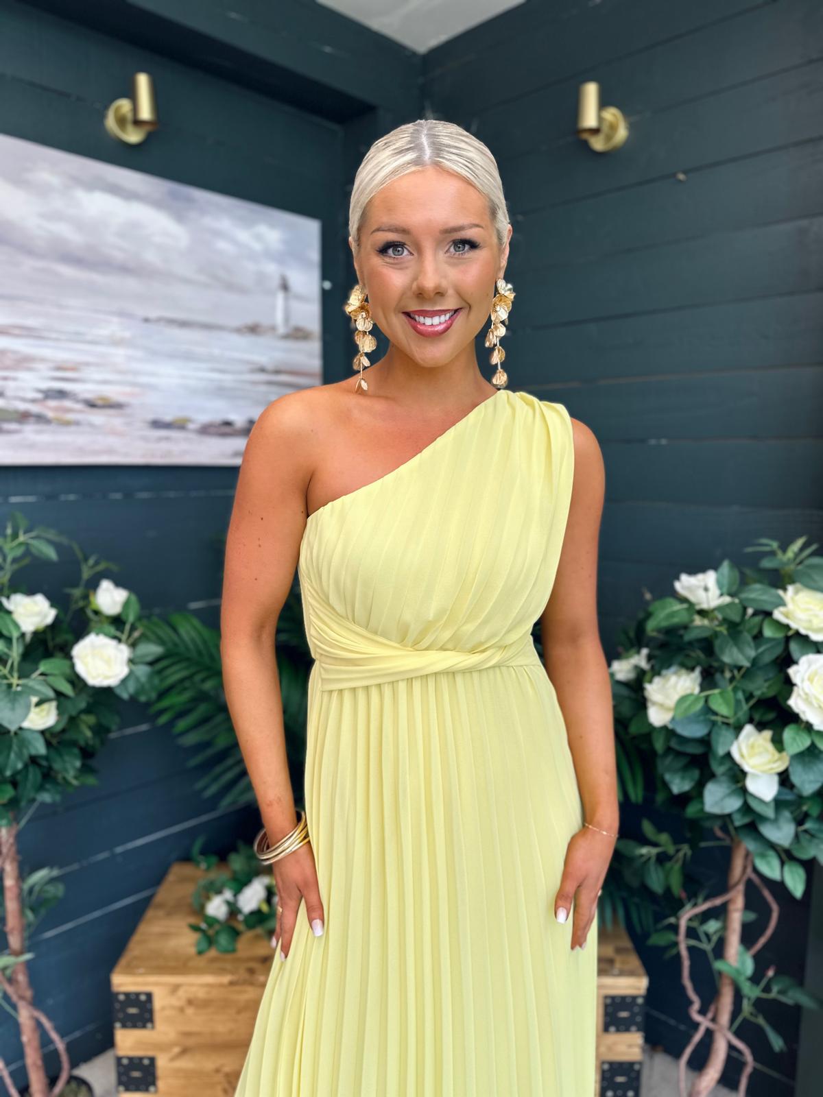 Robyn One Shoulder Midi Dress Yellow
