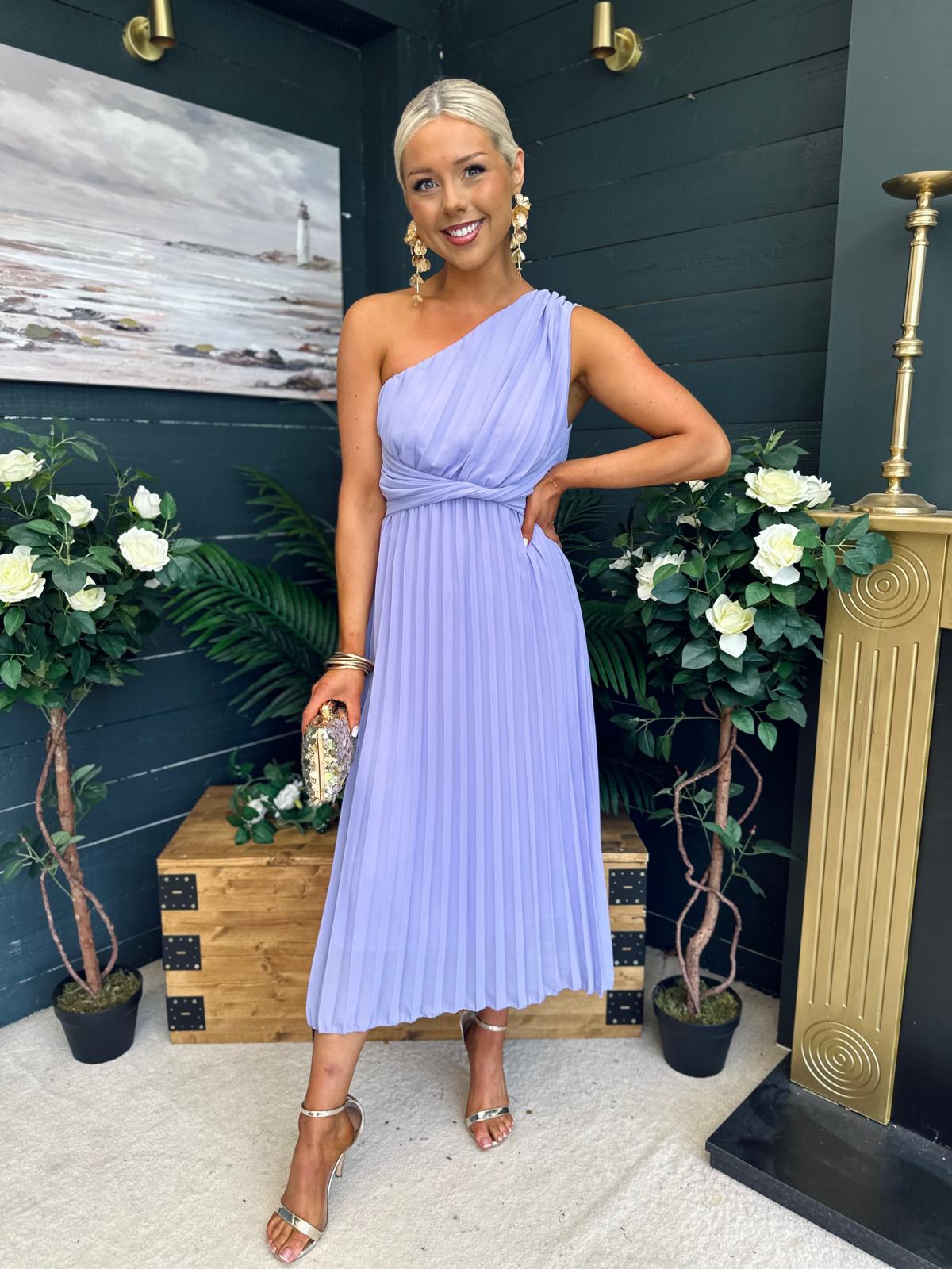 Robyn One Shoulder Midi Dress Lilac