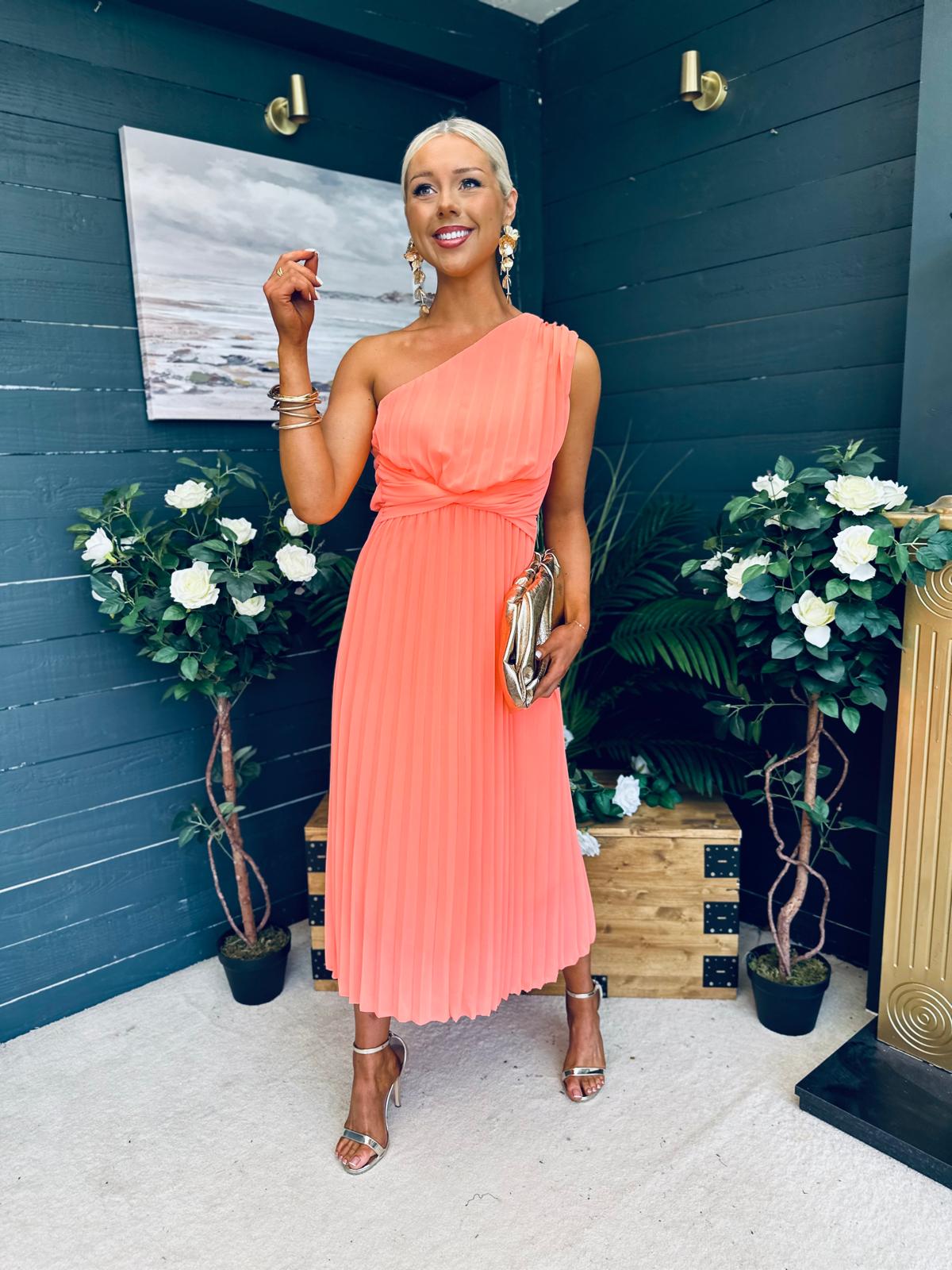 Robyn One Shoulder Midi Dress Peach