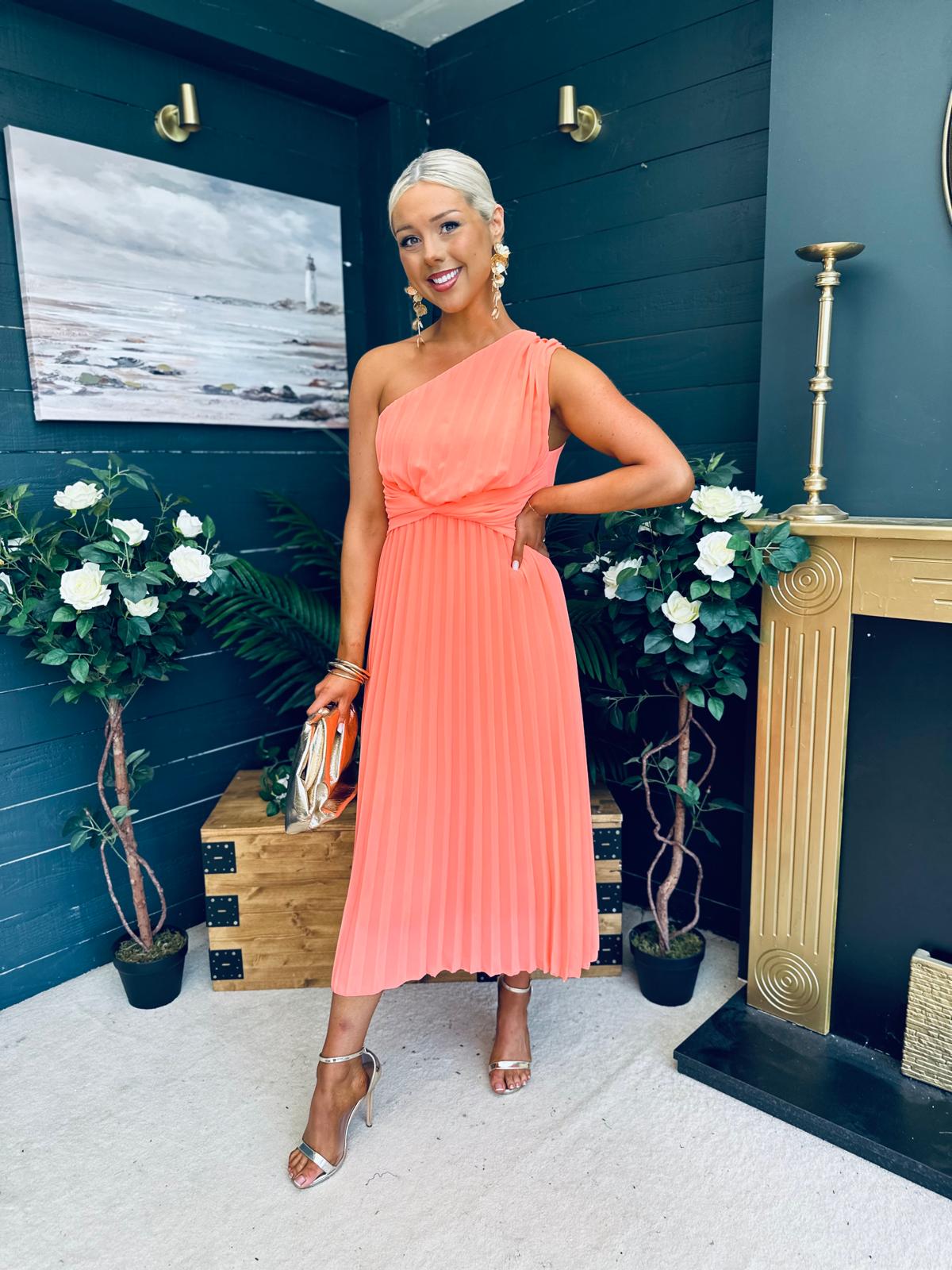 Robyn One Shoulder Midi Dress Peach