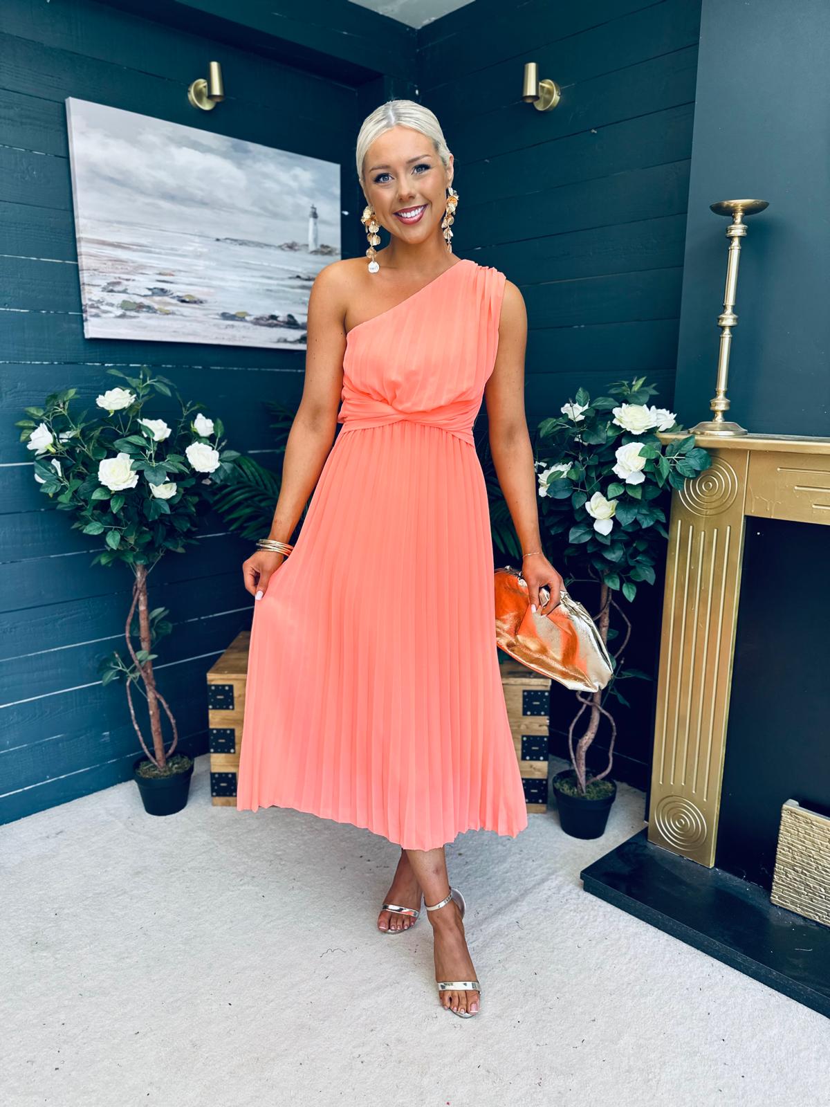 Robyn One Shoulder Midi Dress Peach