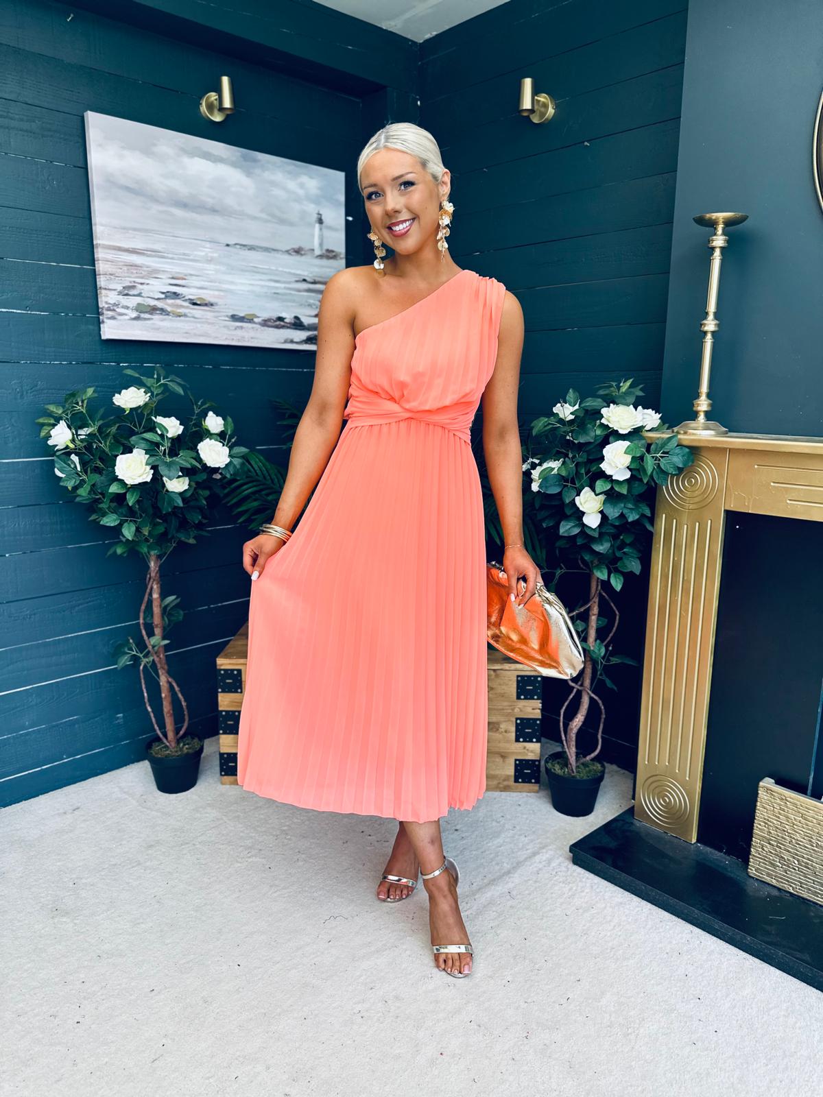 Robyn One Shoulder Midi Dress Peach