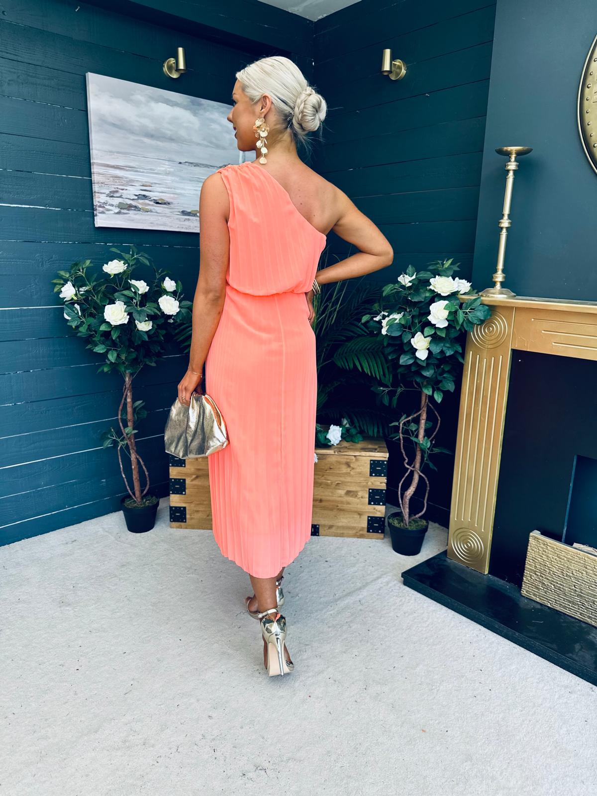 Robyn One Shoulder Midi Dress Peach