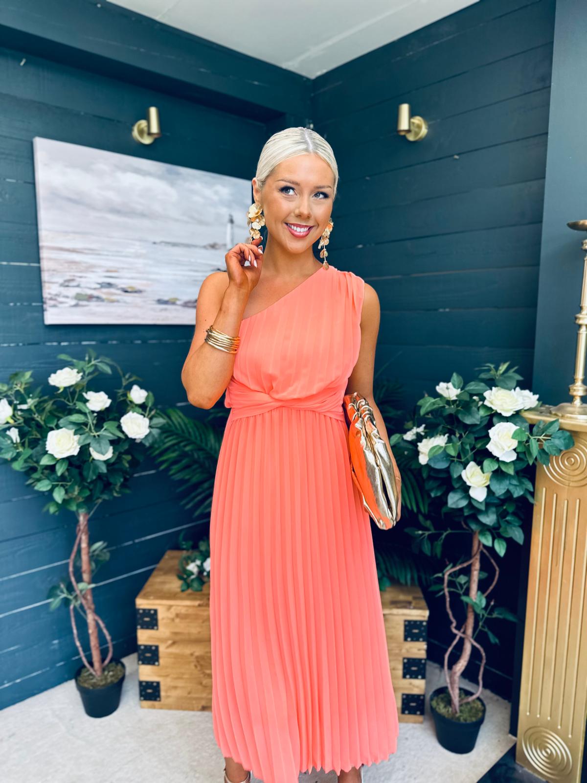 Robyn One Shoulder Midi Dress Peach