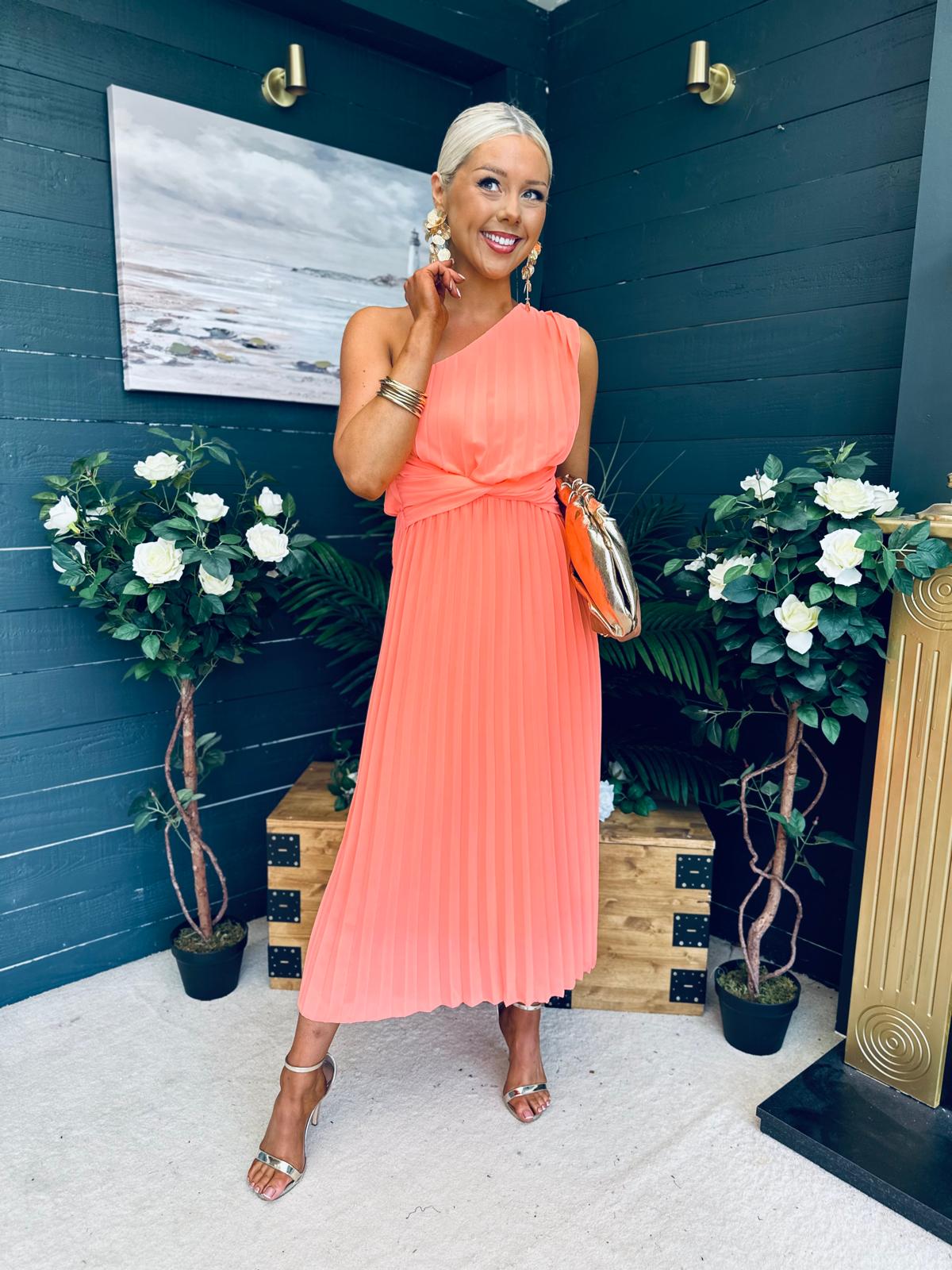 Robyn One Shoulder Midi Dress Peach