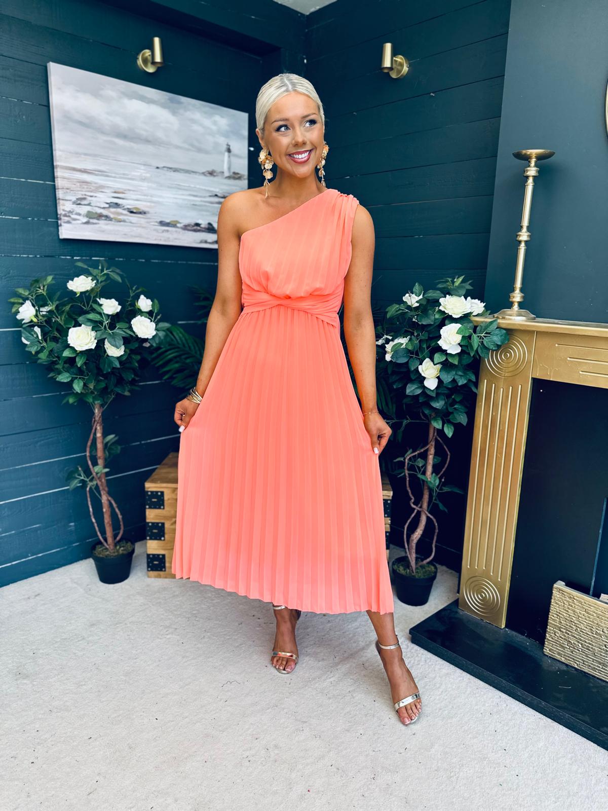 Robyn One Shoulder Midi Dress Peach