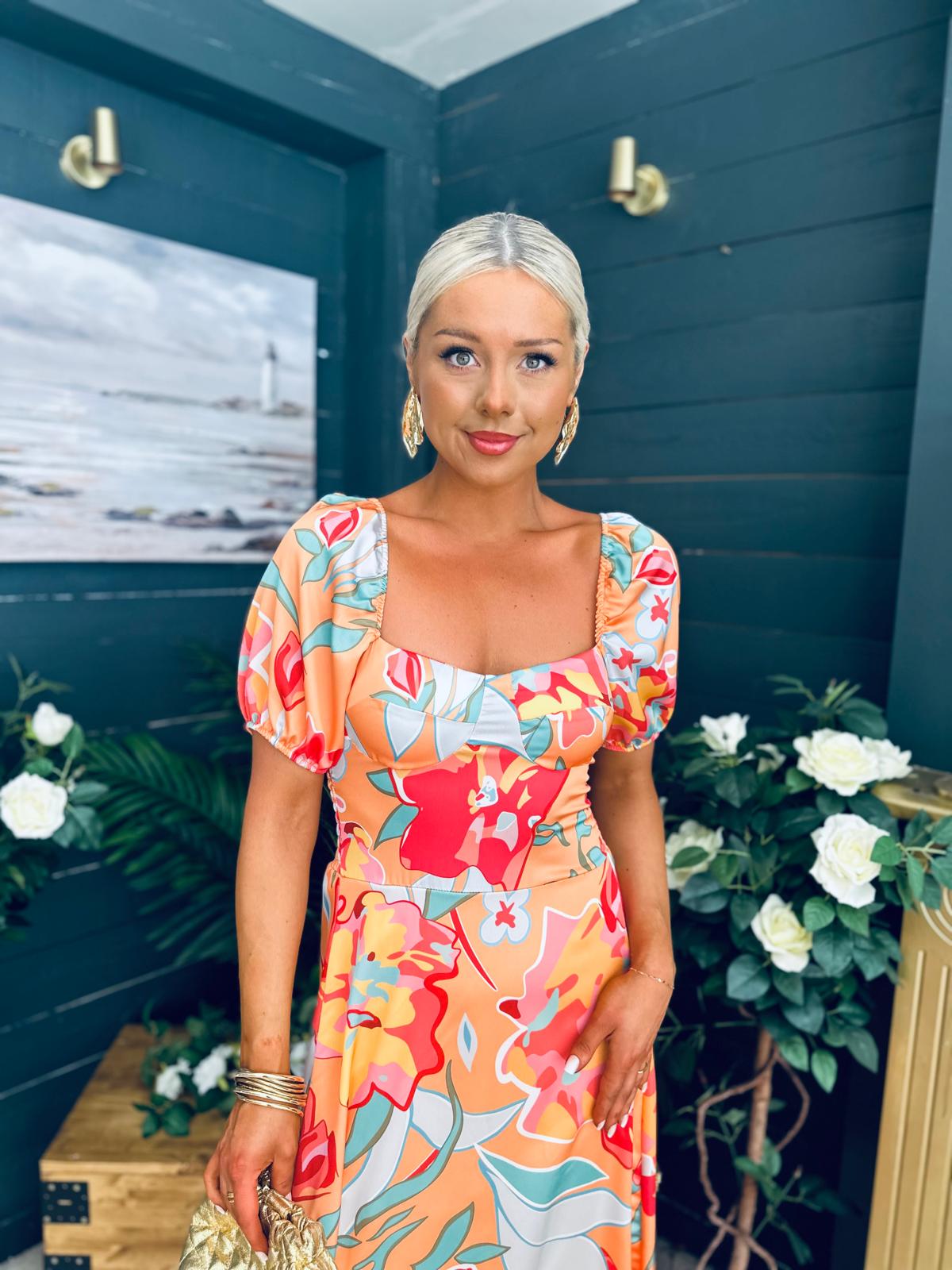 Katie Sweetheart Midi Dress Peach