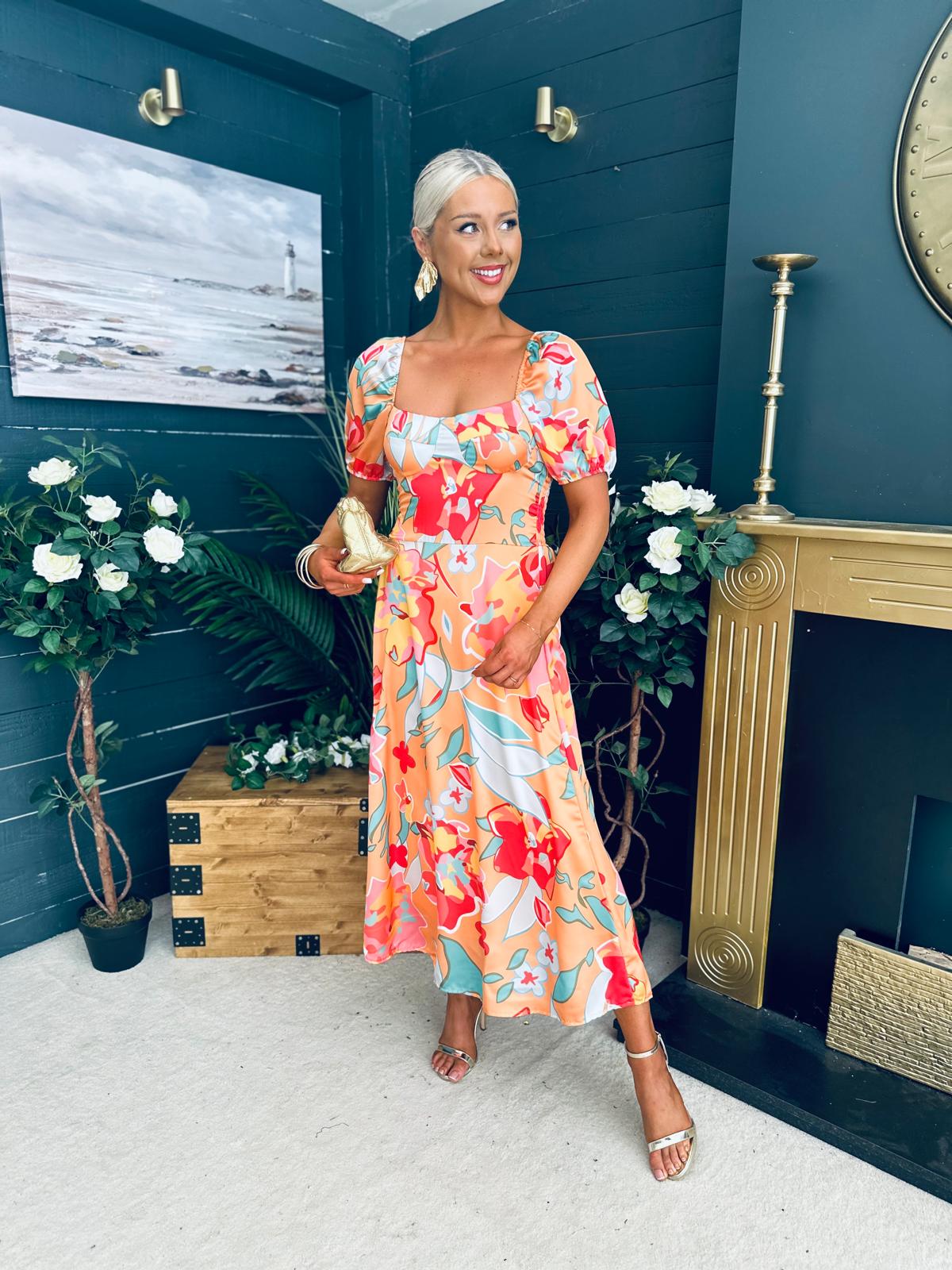 Katie Sweetheart Midi Dress Peach