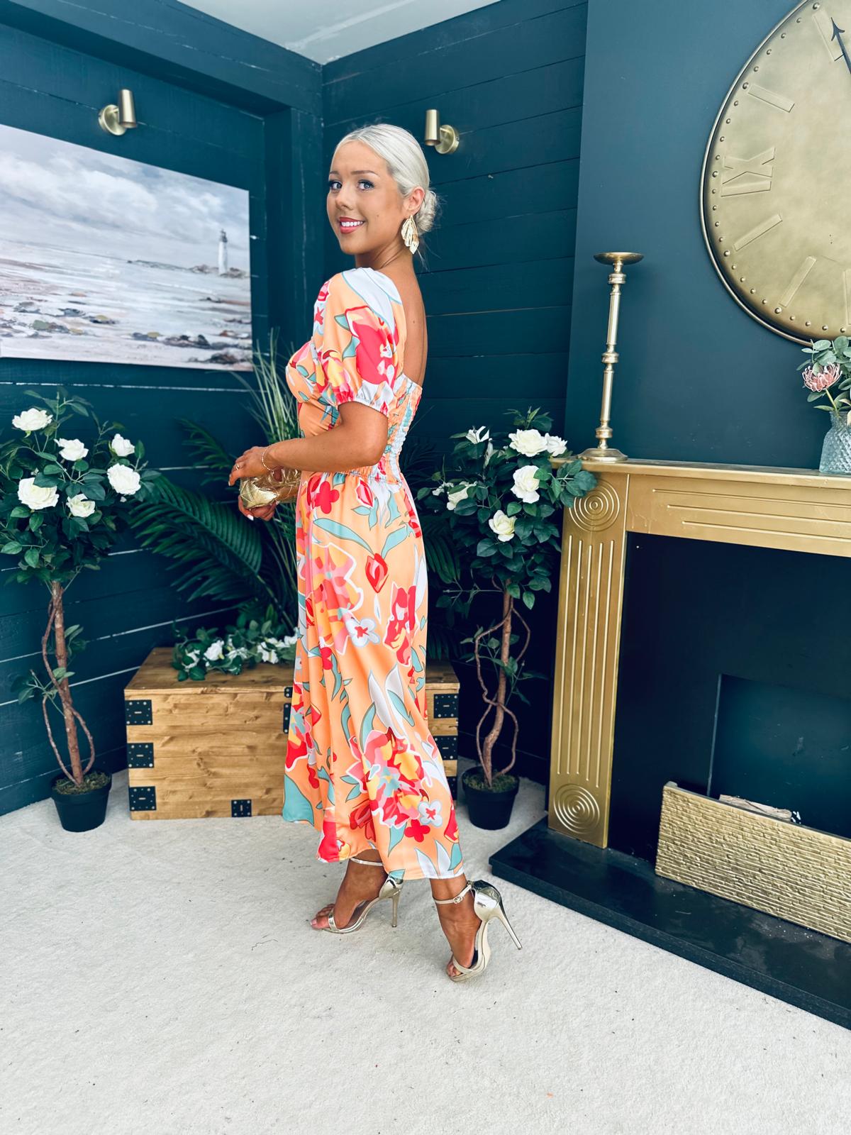 Katie Sweetheart Midi Dress Peach