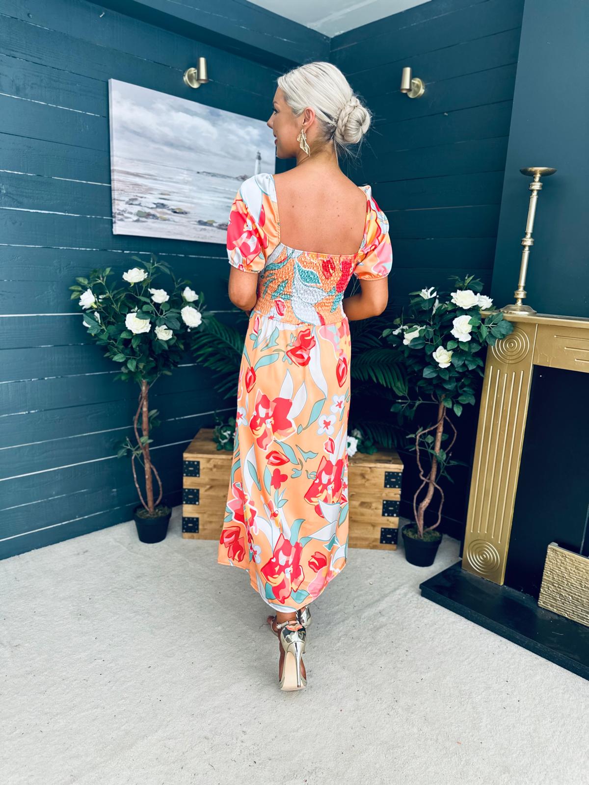 Katie Sweetheart Midi Dress Peach