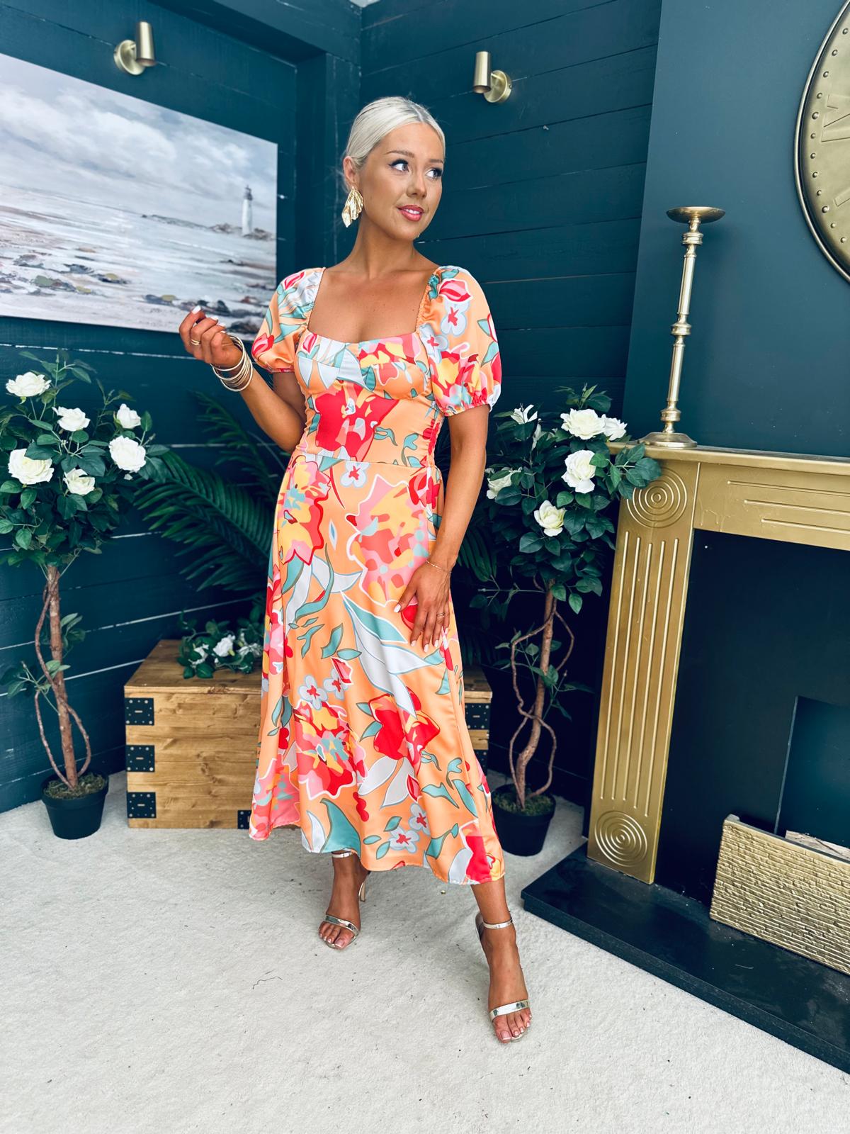 Katie Sweetheart Midi Dress Peach