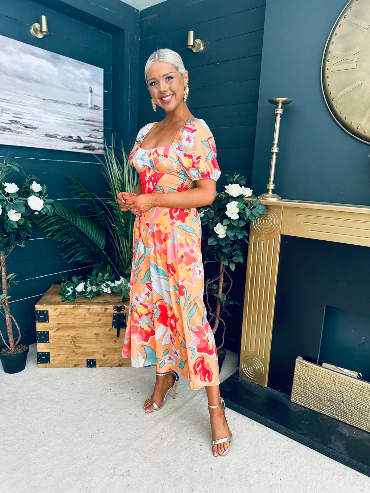 Katie Sweetheart Midi Dress Peach