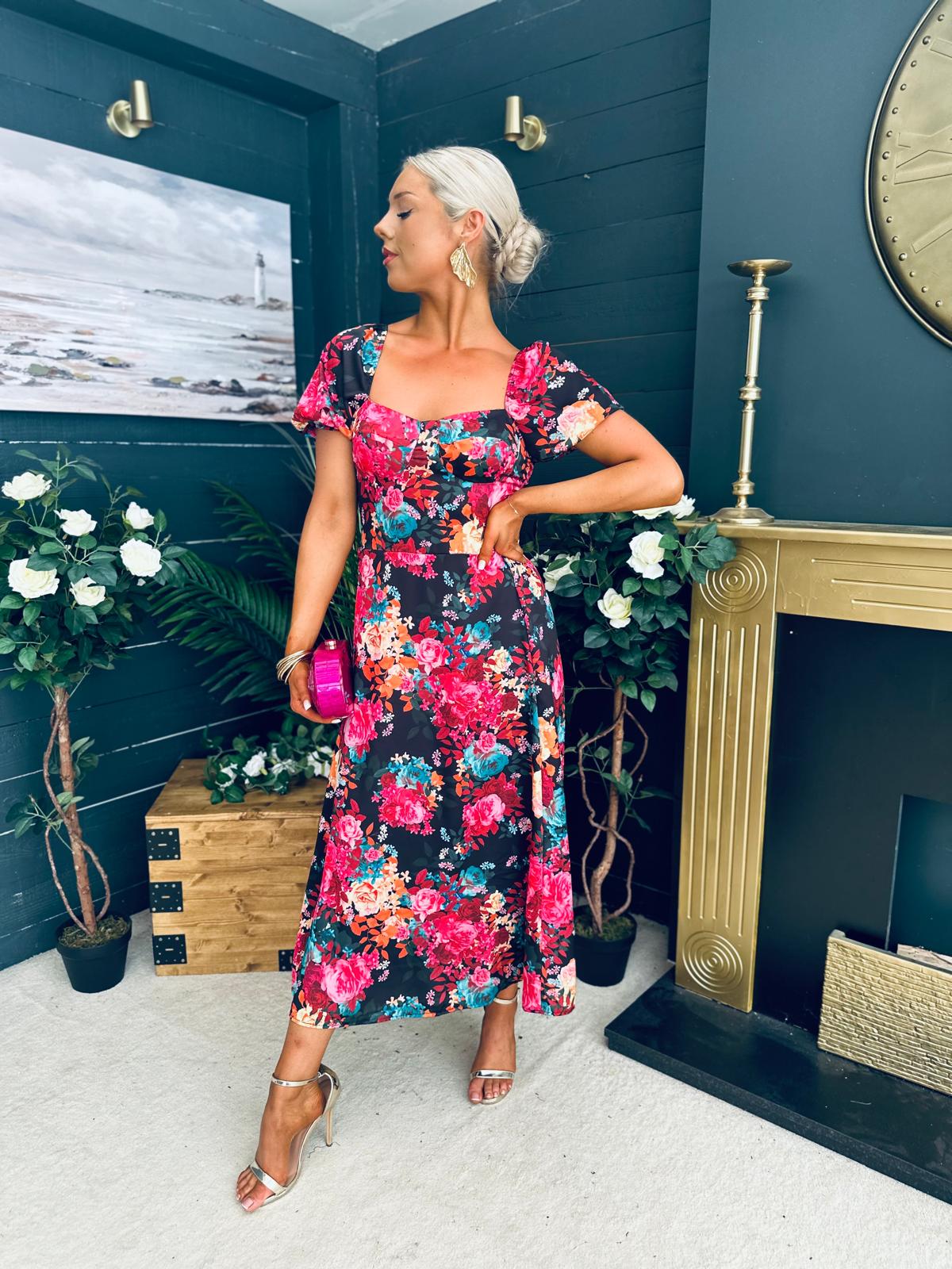 Katie Sweetheart Midi Dress Black