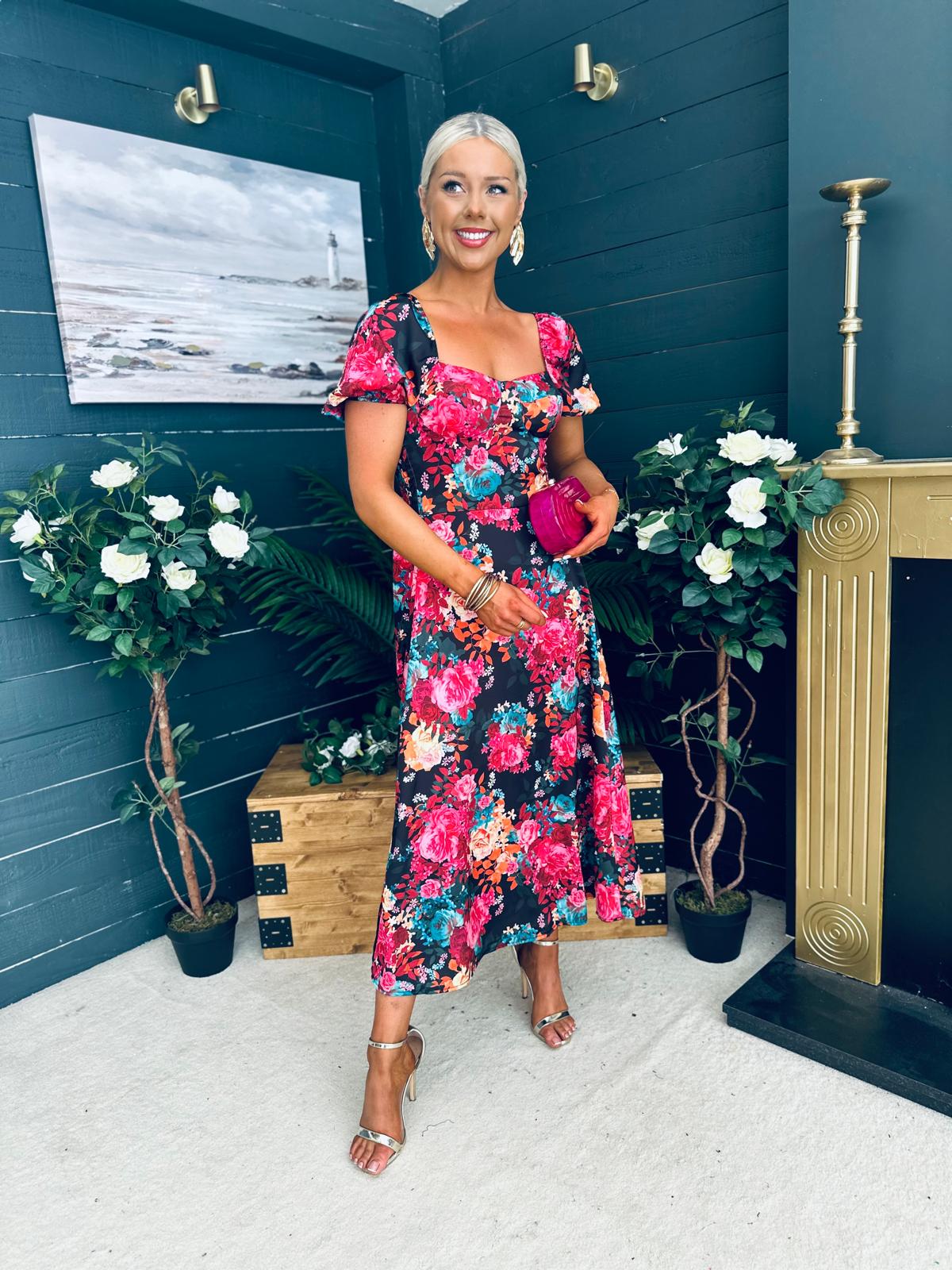 Katie Sweetheart Midi Dress Black