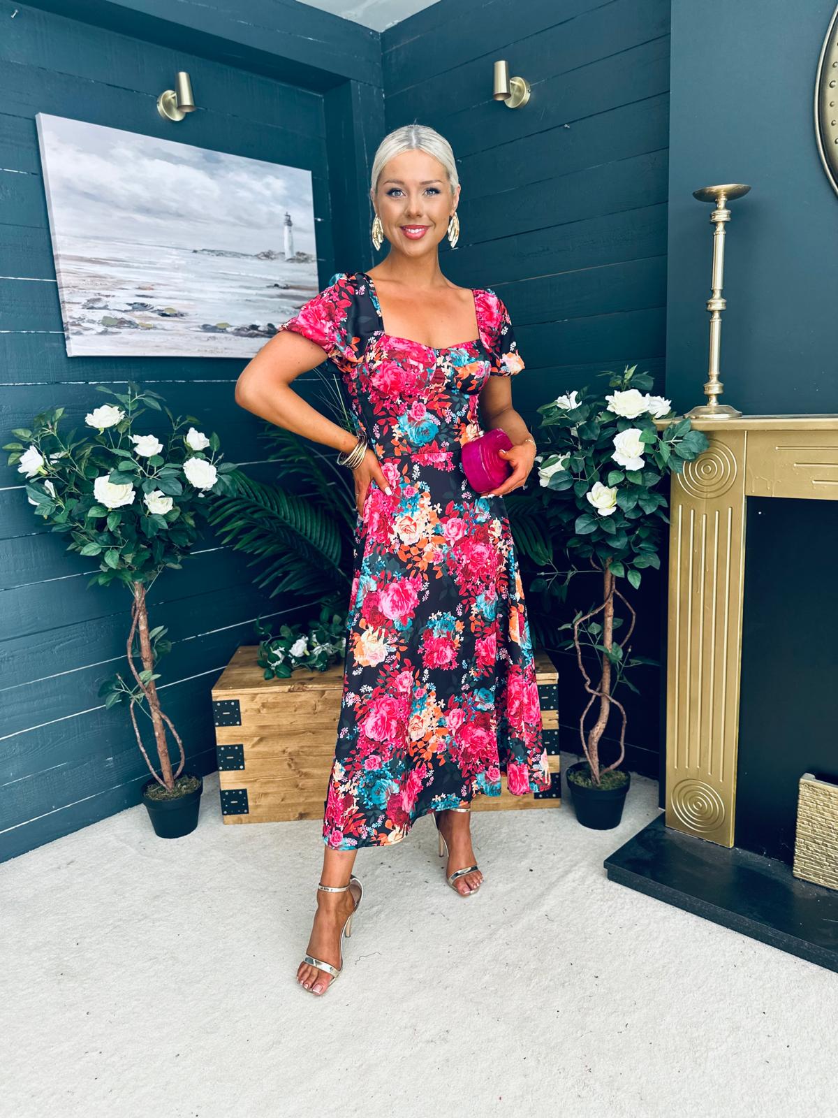 Katie Sweetheart Midi Dress Black