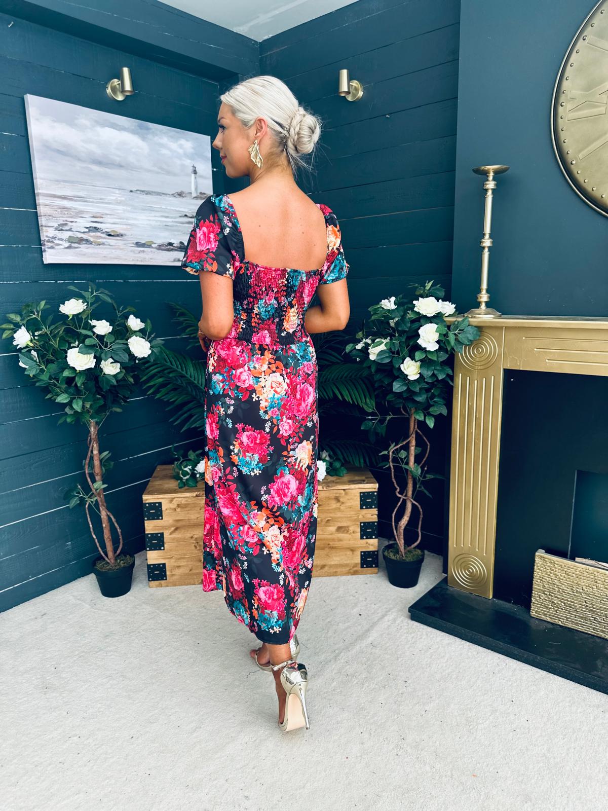 Katie Sweetheart Midi Dress Black
