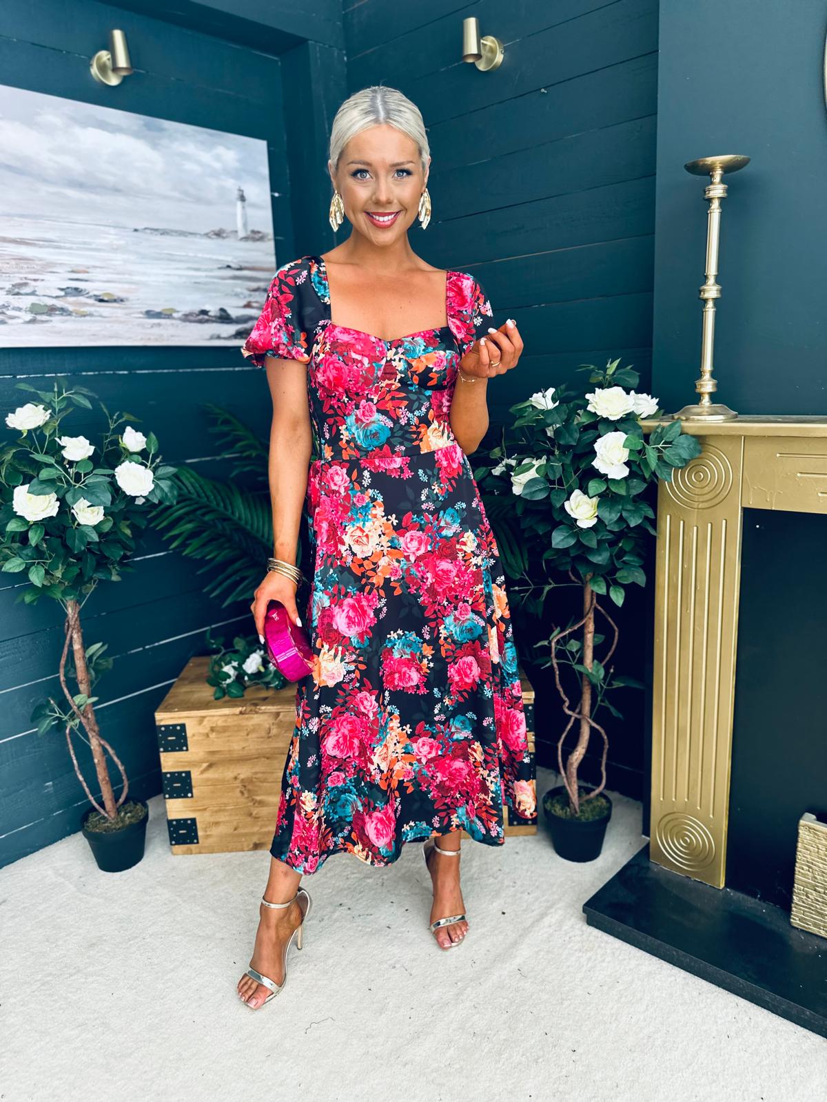 Katie Sweetheart Midi Dress Black