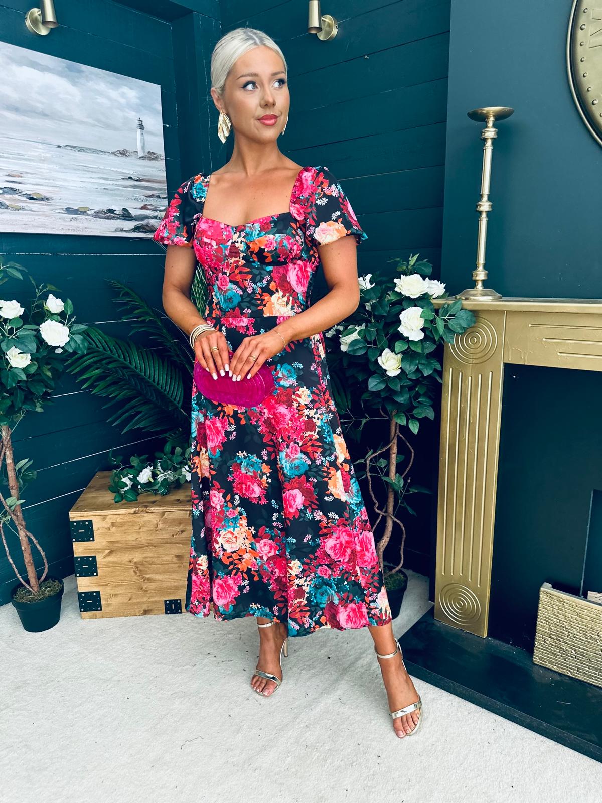 Katie Sweetheart Midi Dress Black