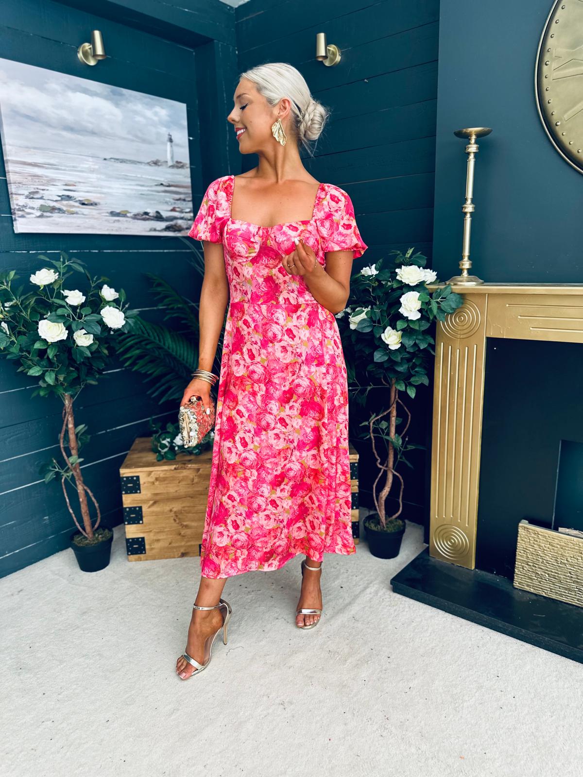 Katie Sweetheart Midi Dress Pink
