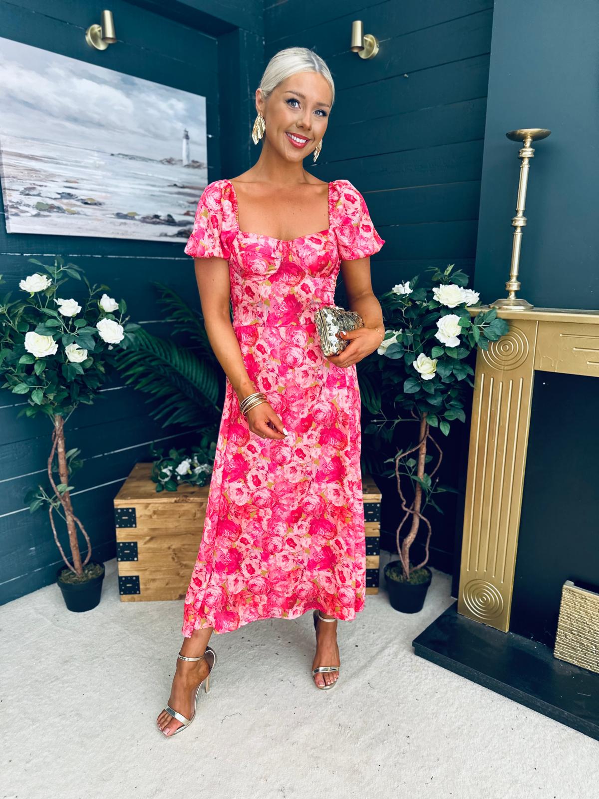 Katie Sweetheart Midi Dress Pink