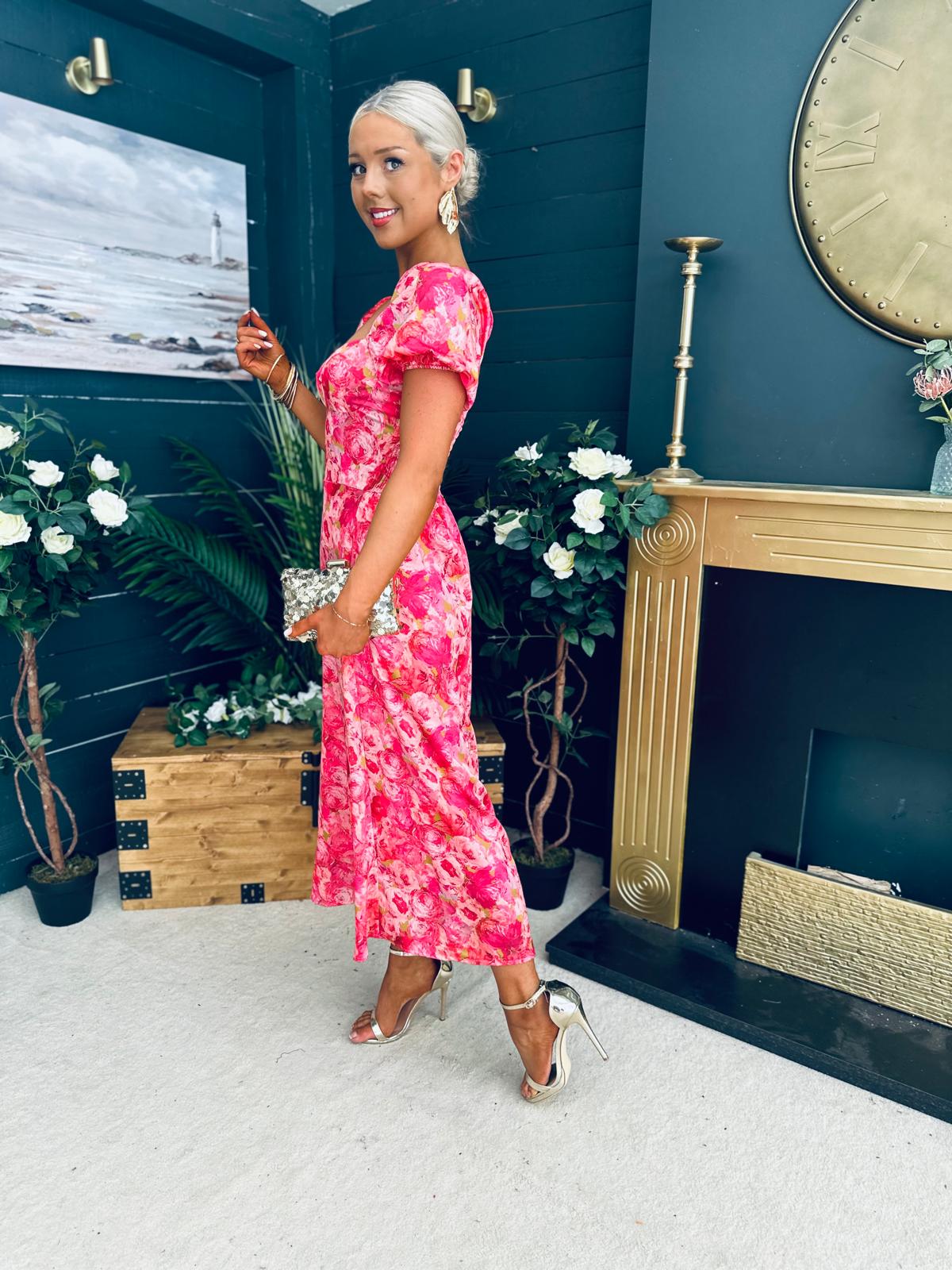 Katie Sweetheart Midi Dress Pink