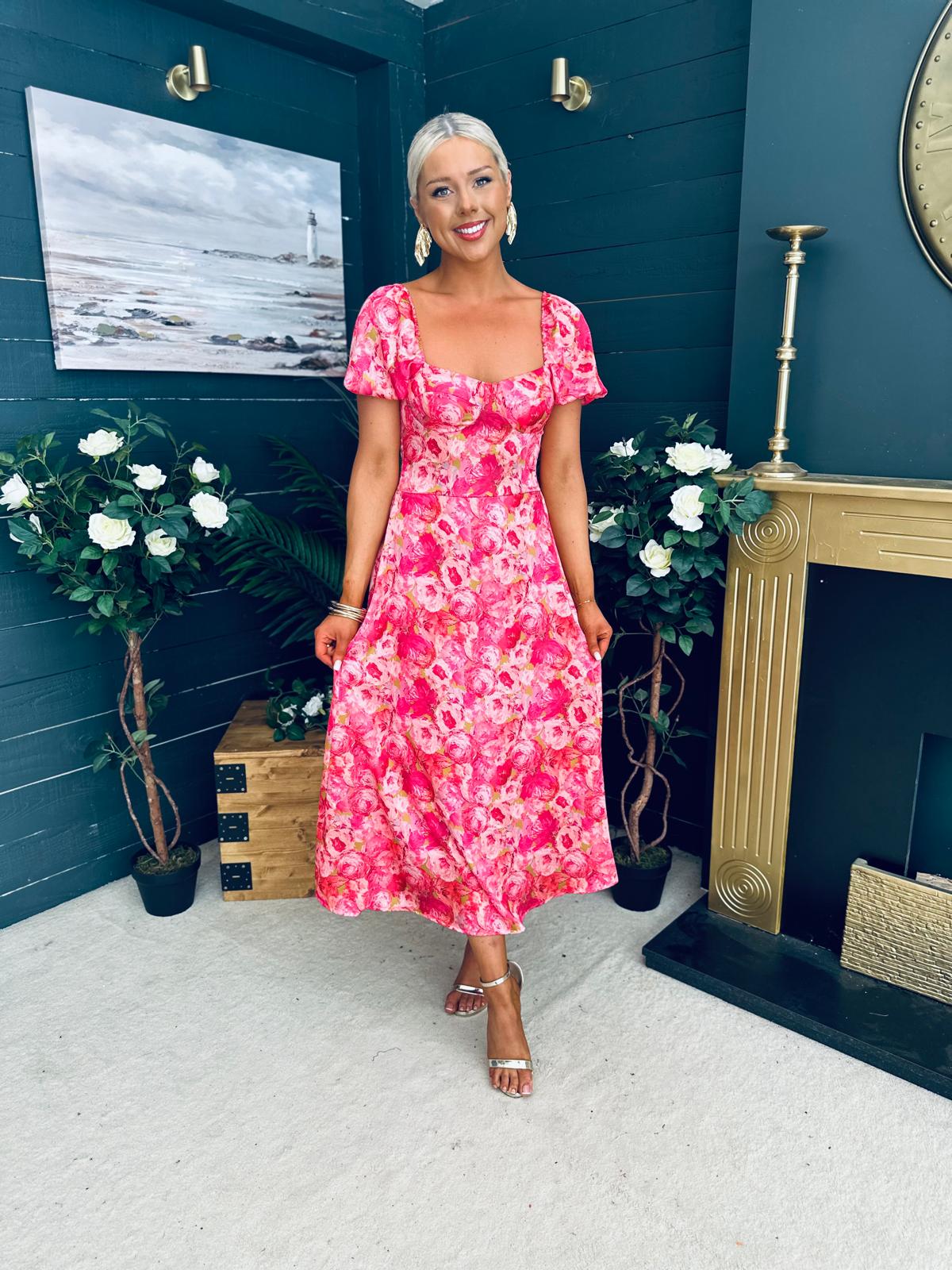 Katie Sweetheart Midi Dress Pink