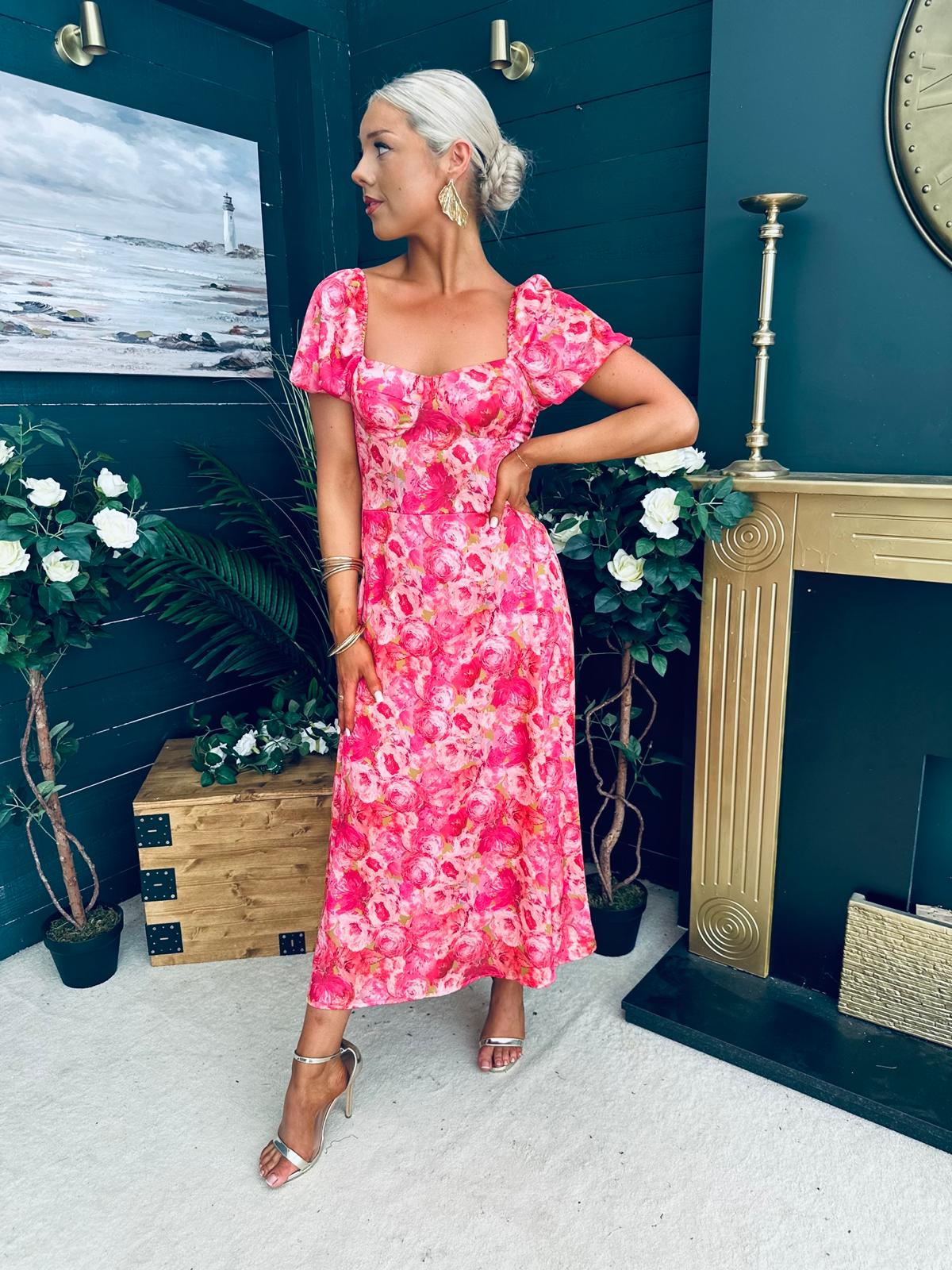 Katie Sweetheart Midi Dress Pink