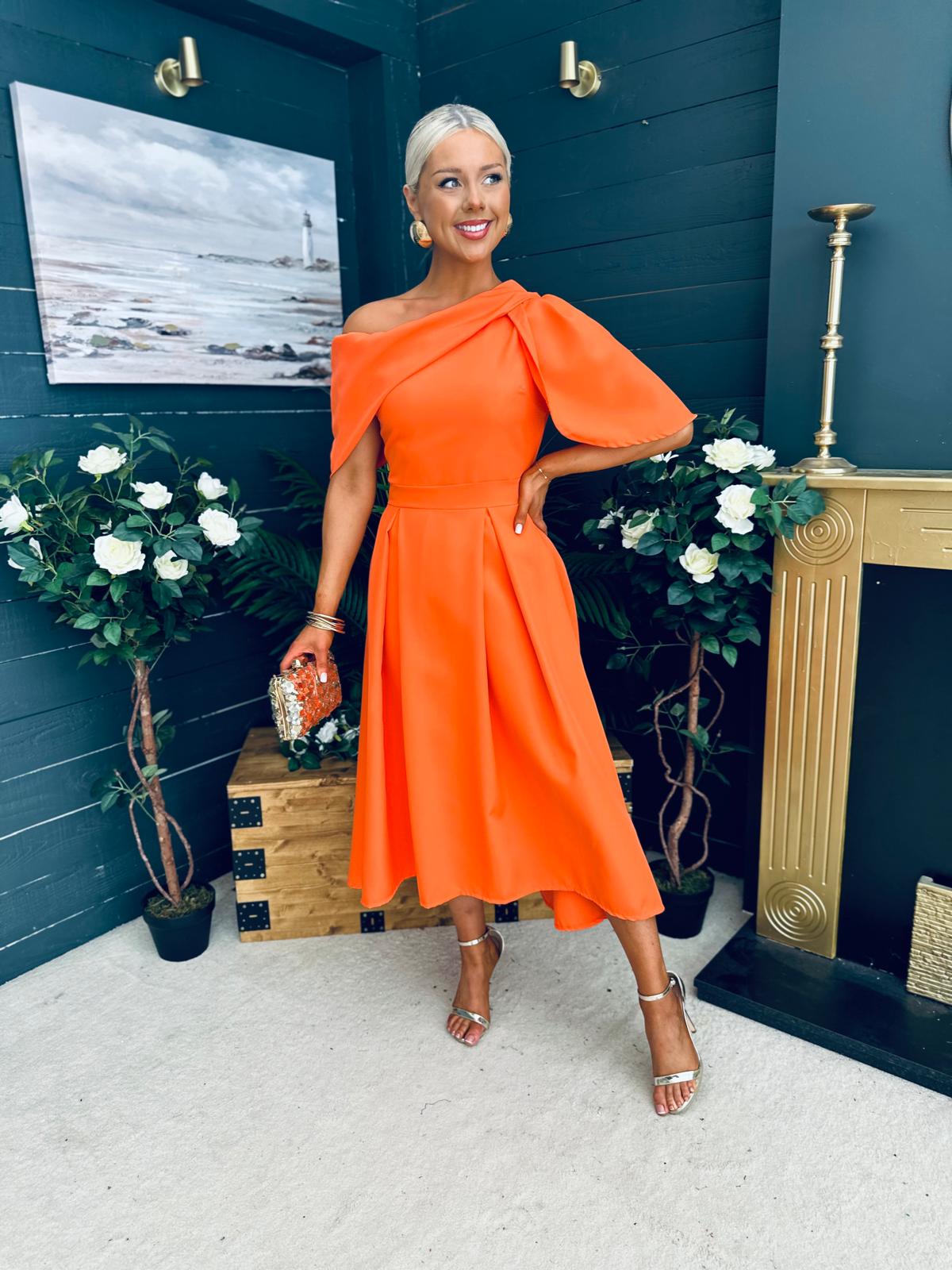 Laura Detailed Occasion Dress Orange