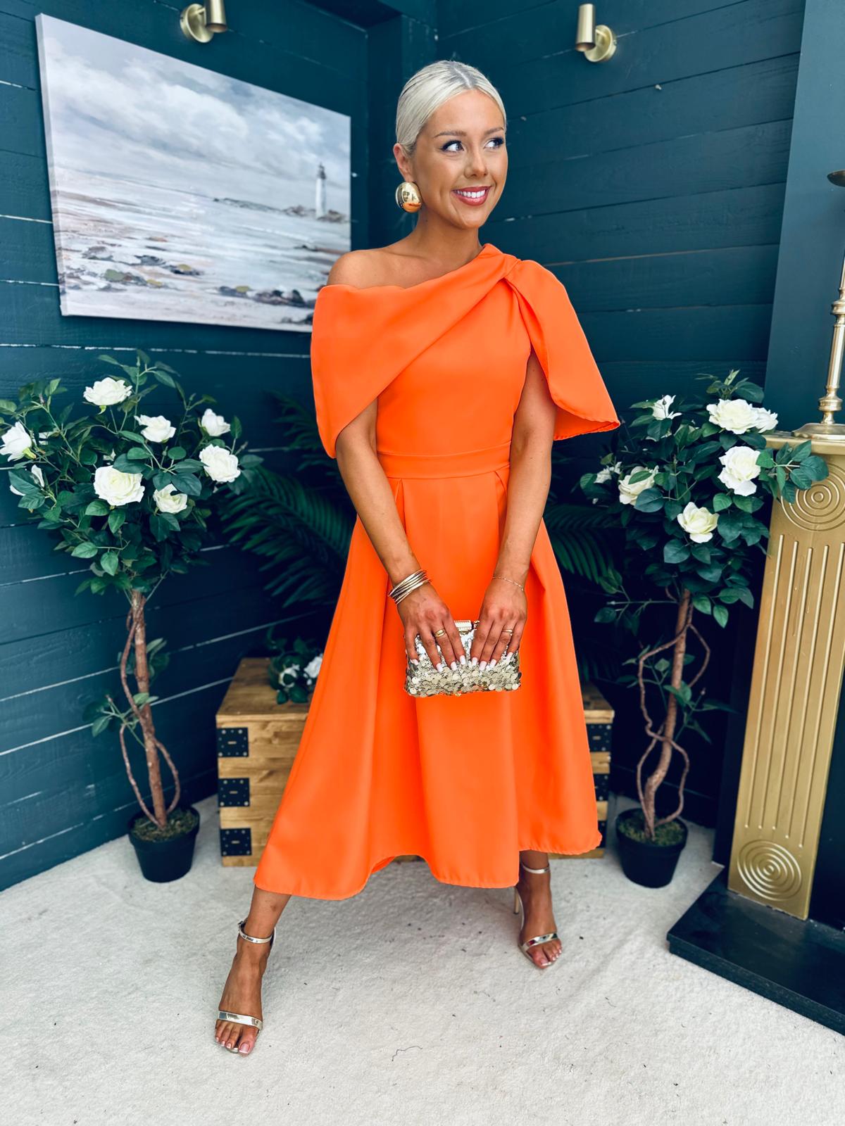 Laura Detailed Occasion Dress Orange
