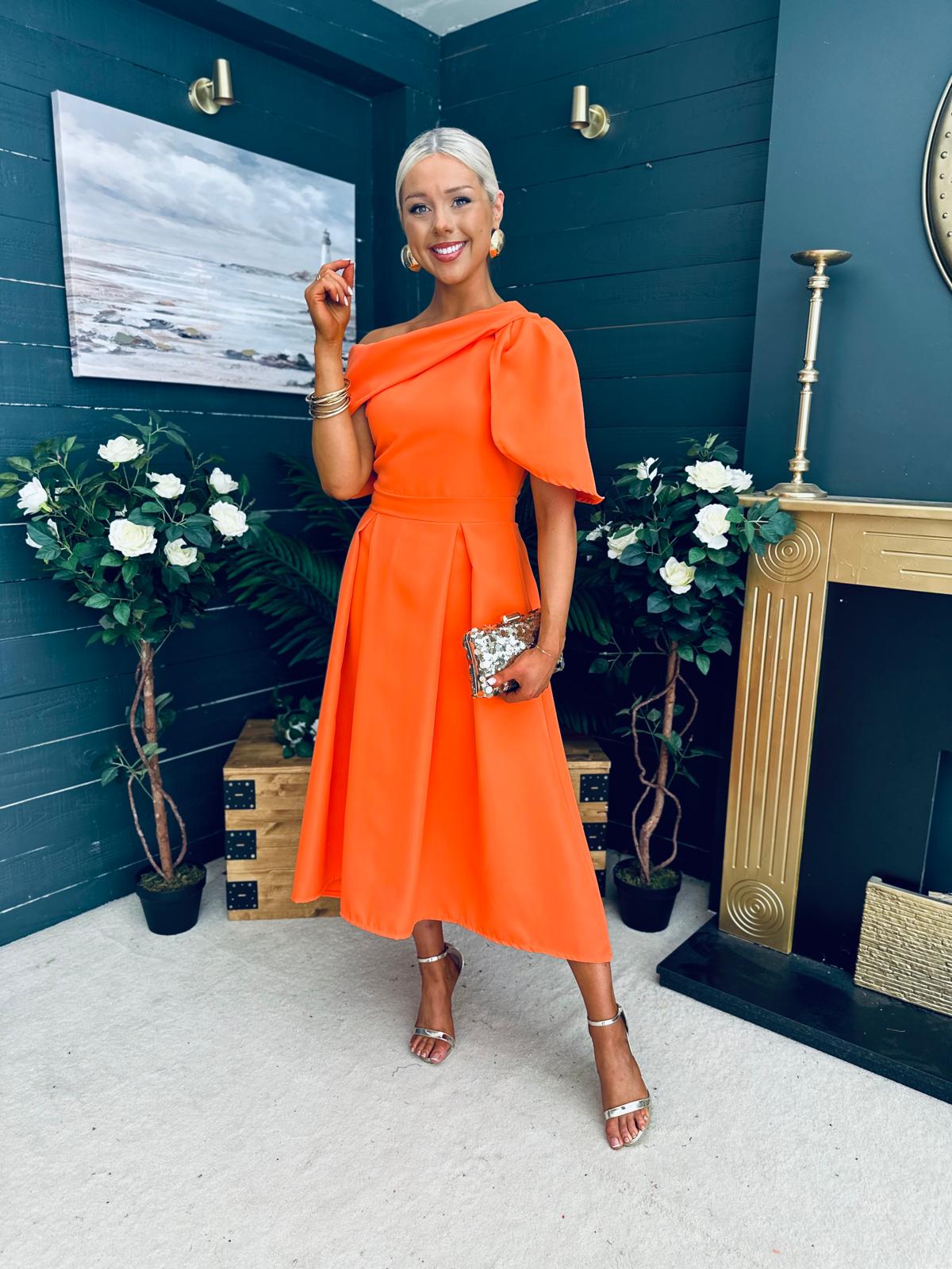 Laura Detailed Occasion Dress Orange