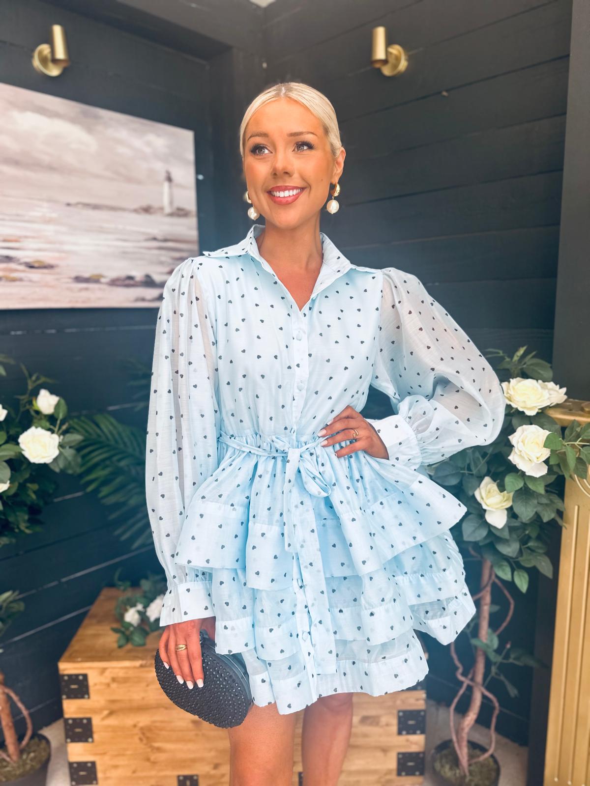 Claire Polka Occasion Mini Dress Pwr Blue
