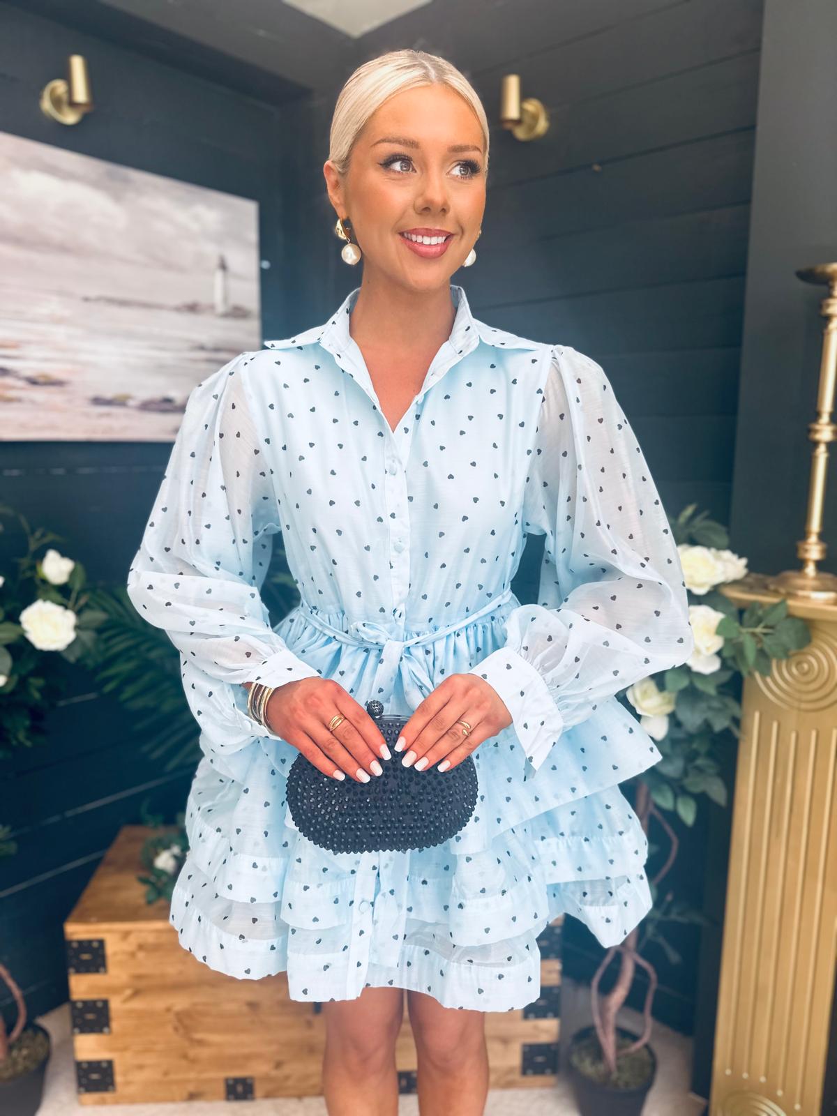 Claire Polka Occasion Mini Dress Pwr Blue