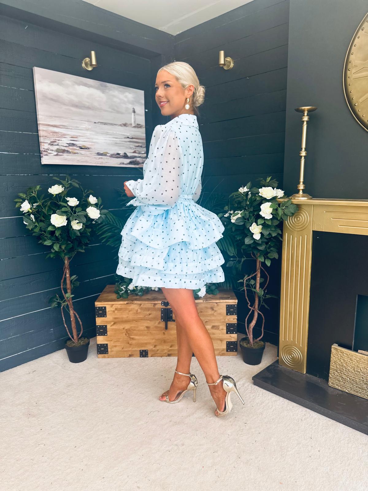 Claire Polka Occasion Mini Dress Pwr Blue
