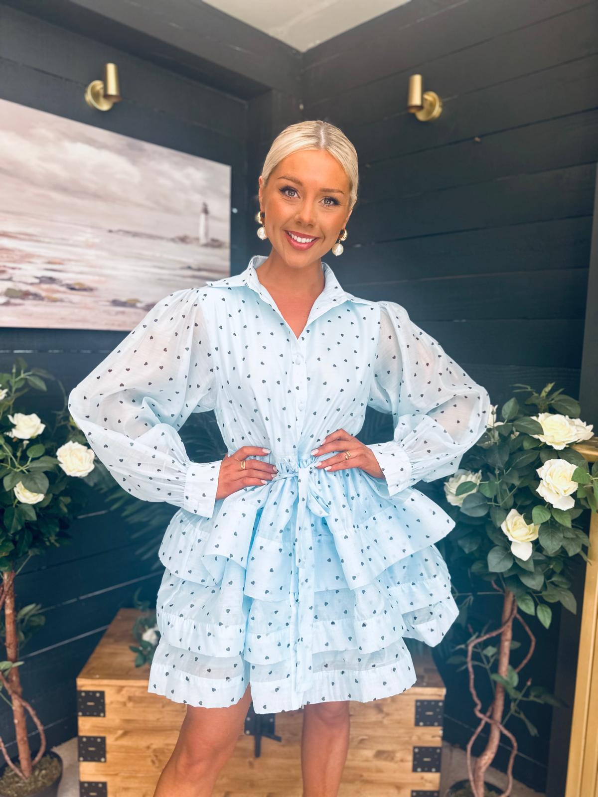 Claire Polka Occasion Mini Dress Pwr Blue