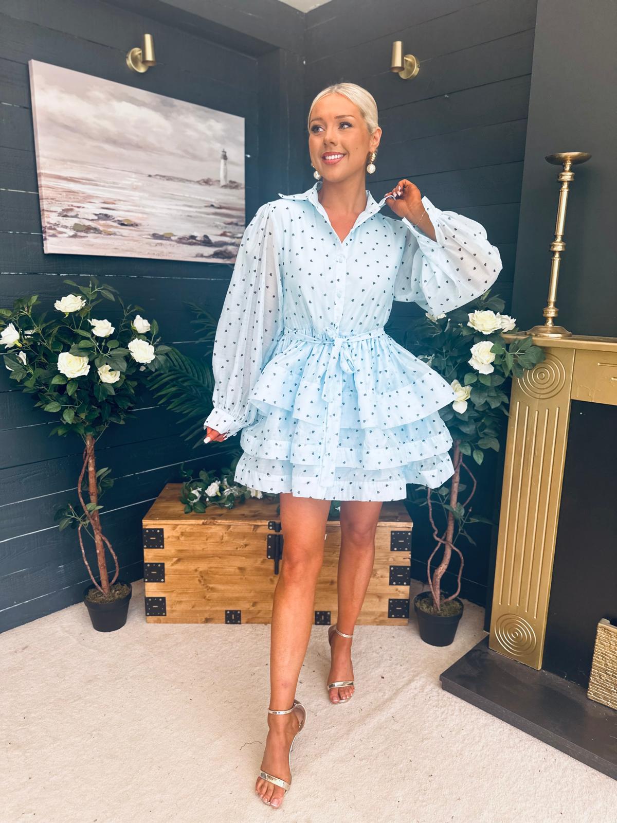 Claire Polka Occasion Mini Dress Pwr Blue