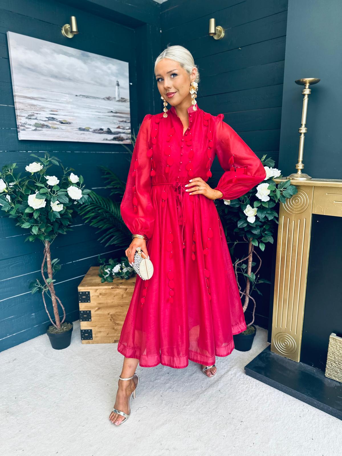 Nicola Embellished Occasion Dress Ruby