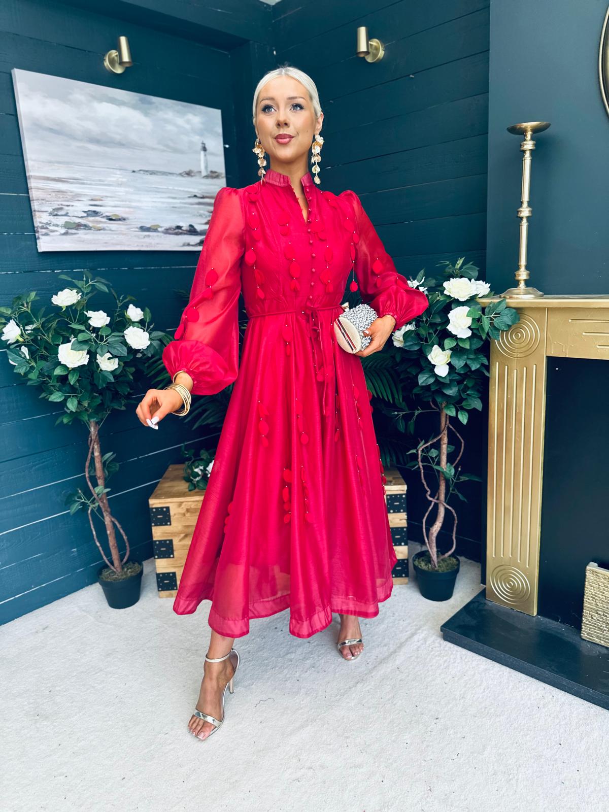 Nicola Embellished Occasion Dress Ruby