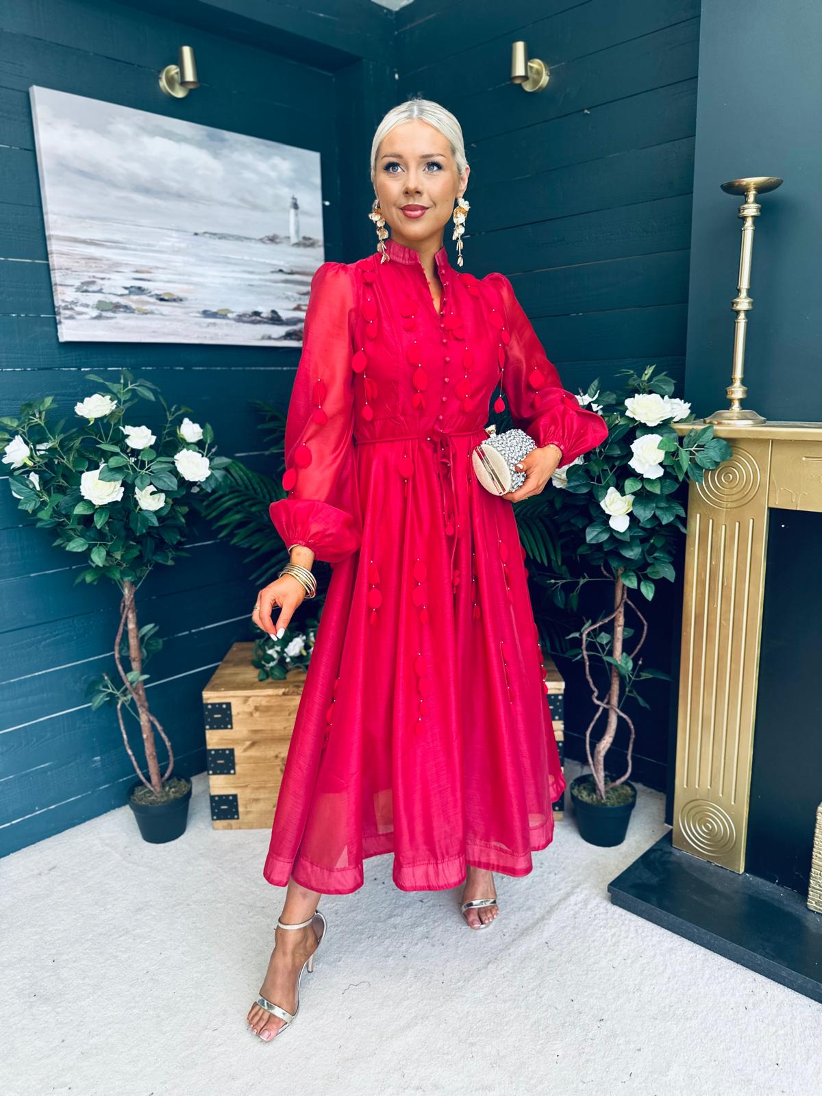 Nicola Embellished Occasion Dress Ruby