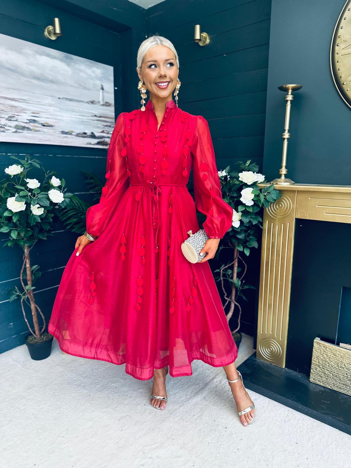 Nicola Embellished Occasion Dress Ruby