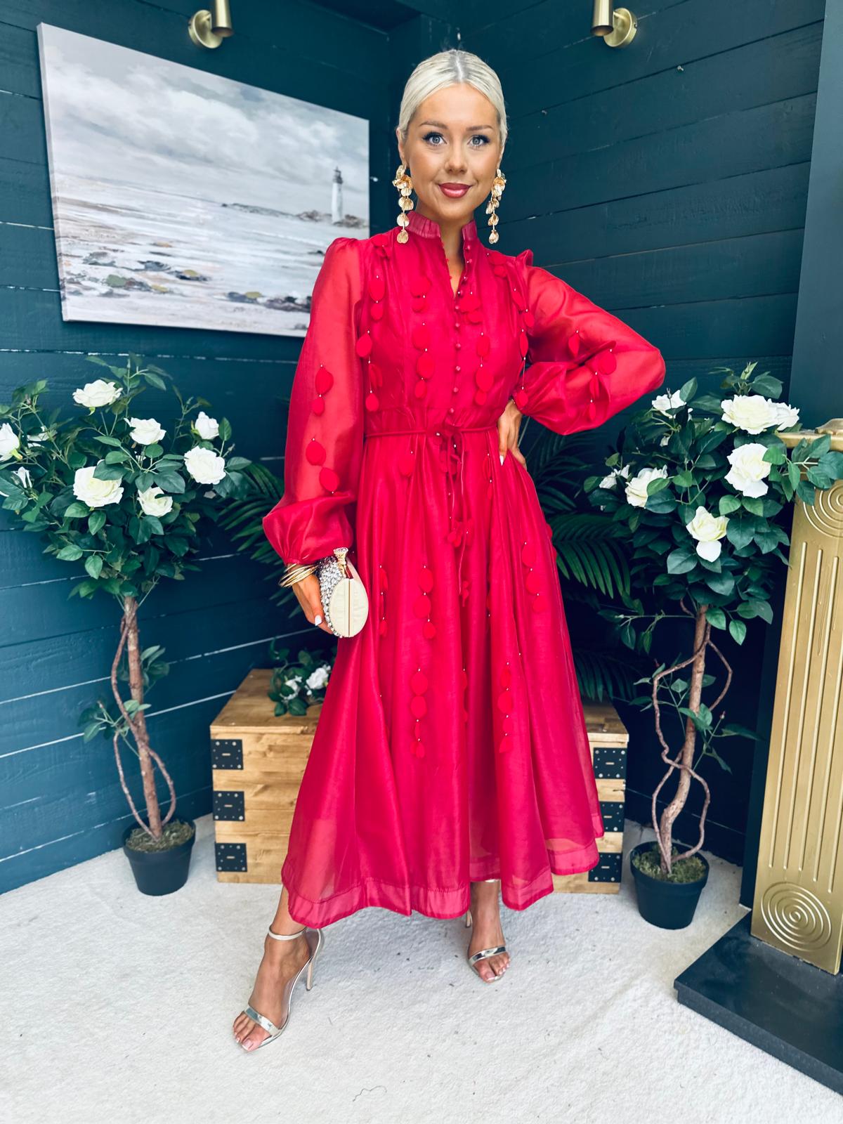 Nicola Embellished Occasion Dress Ruby