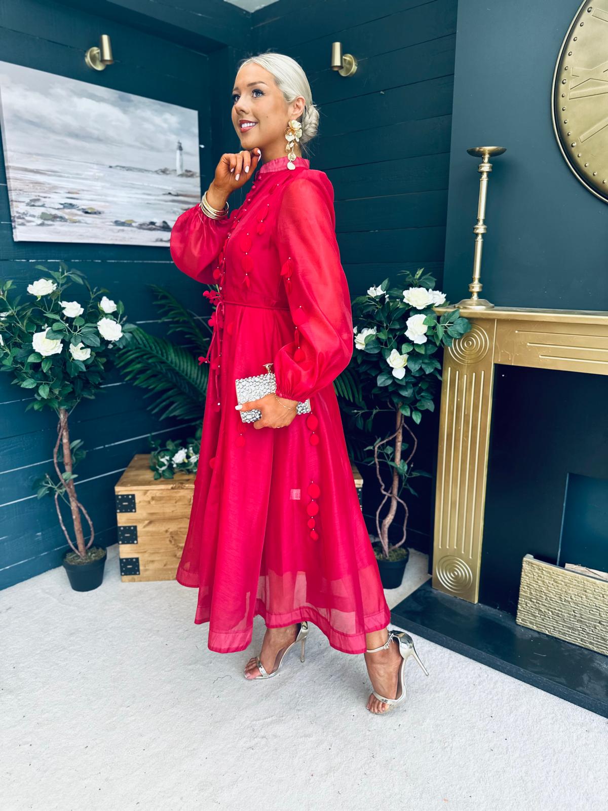Nicola Embellished Occasion Dress Ruby