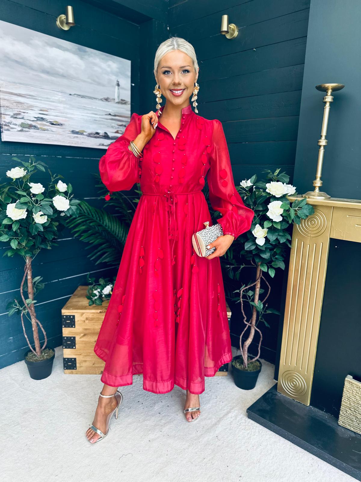 Nicola Embellished Occasion Dress Ruby