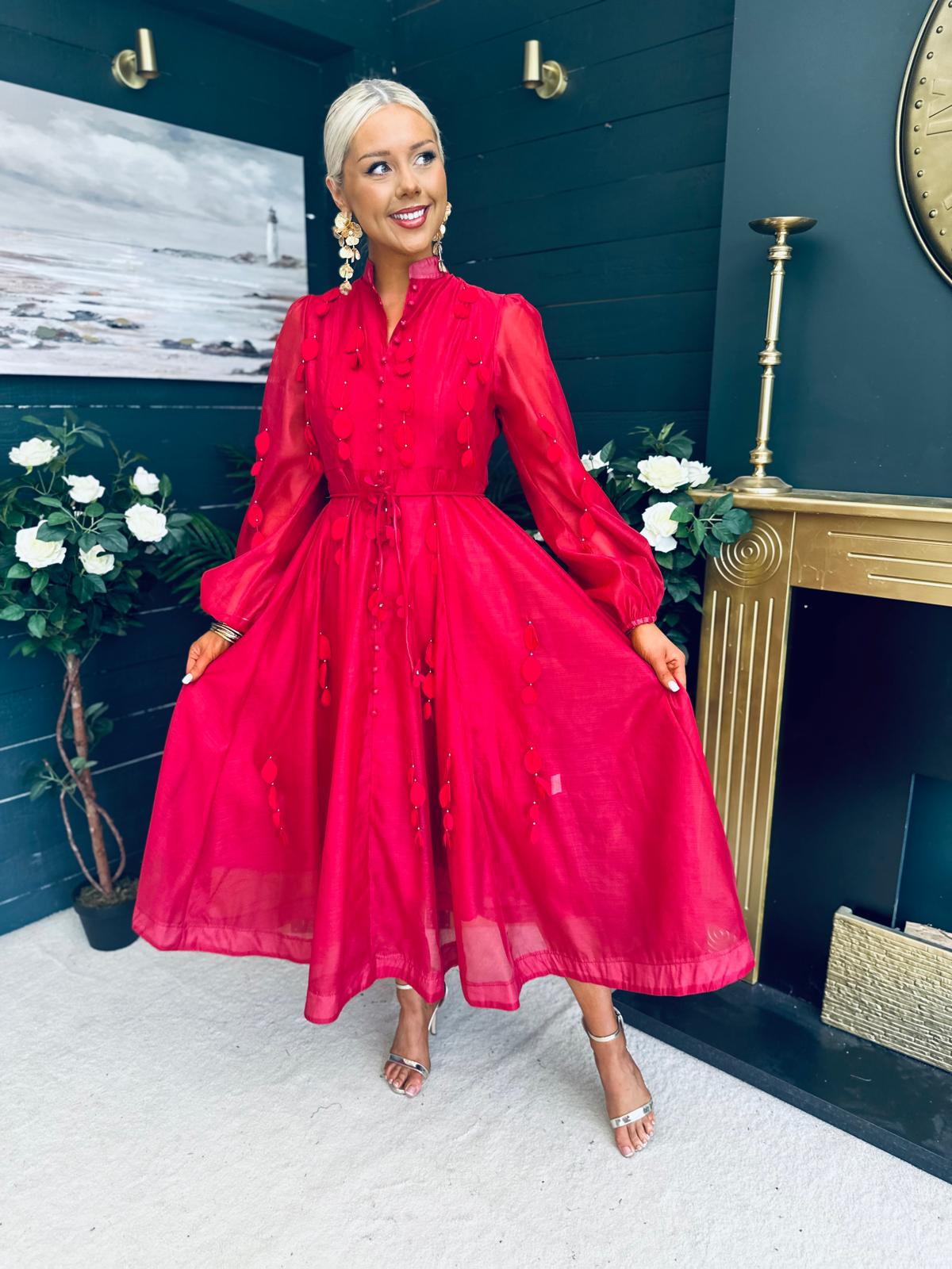 Nicola Embellished Occasion Dress Ruby