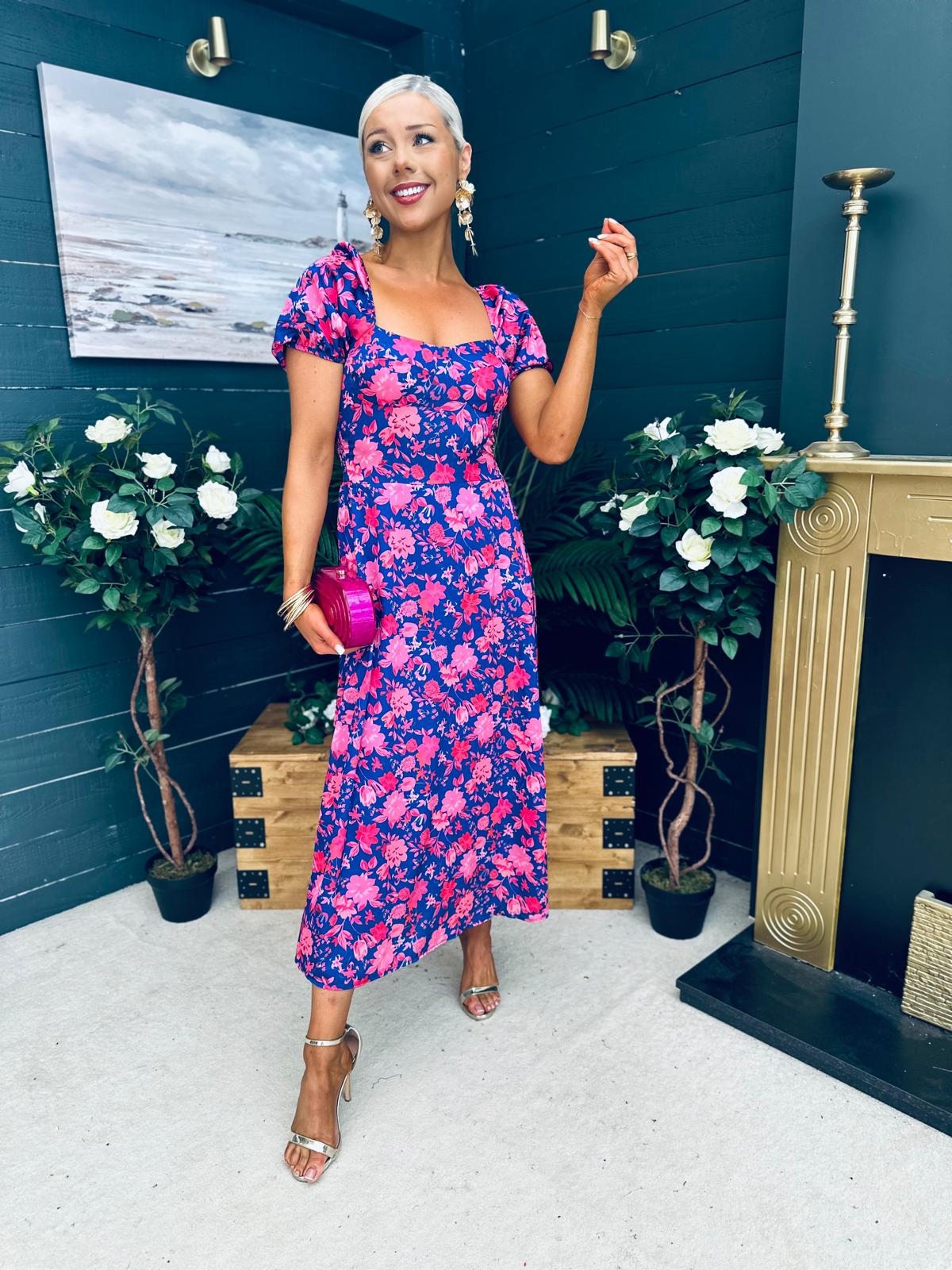 Katie Sweetheart Midi Dress Blue